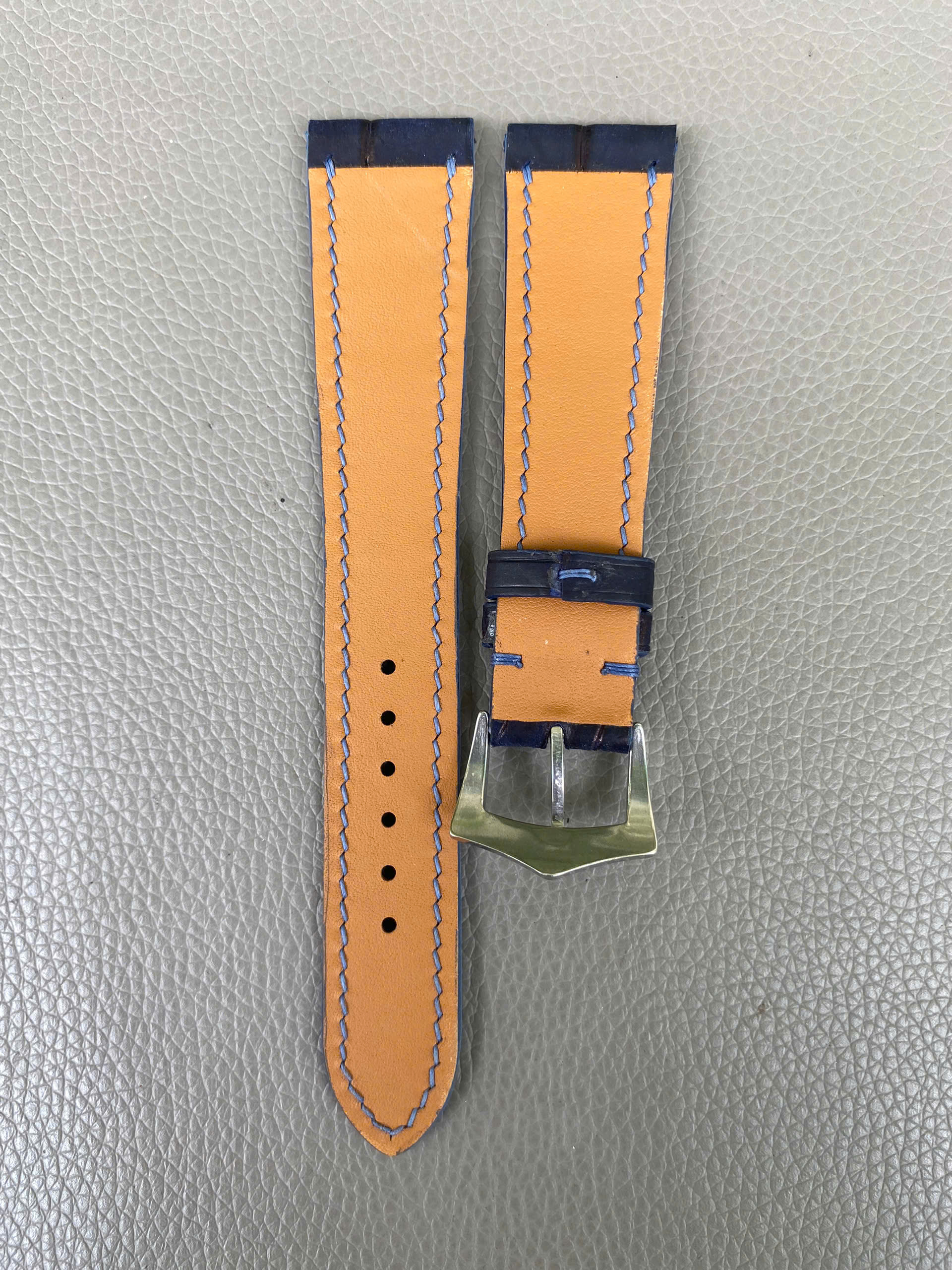 Navy blue Genuine Nubuck Alligator Crocodile Leather watch strap band - Image 3