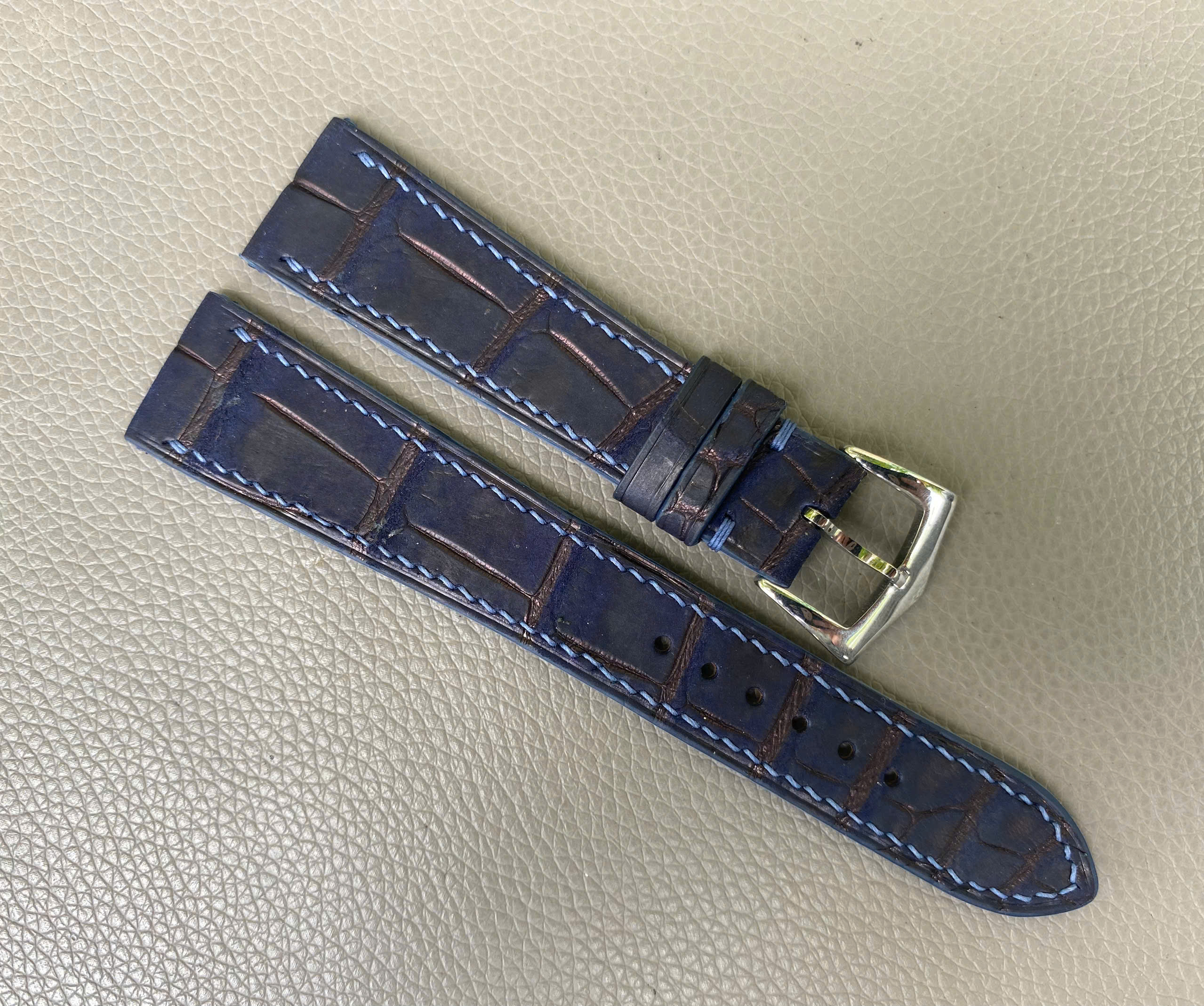 Navy blue Genuine Nubuck Alligator Crocodile Leather watch strap band