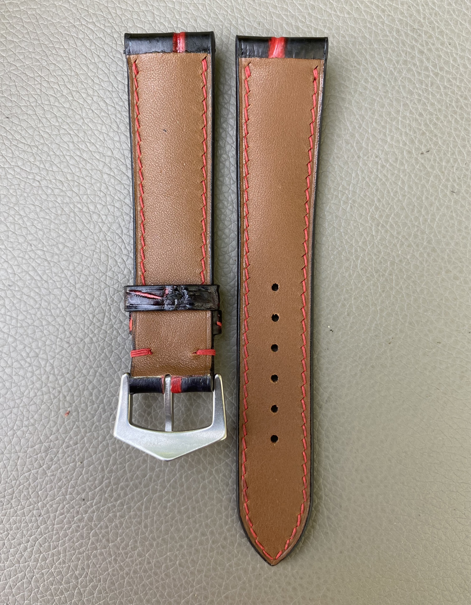 Black Red Genuine Alligator Crocodile Leather watch strap band - Image 3