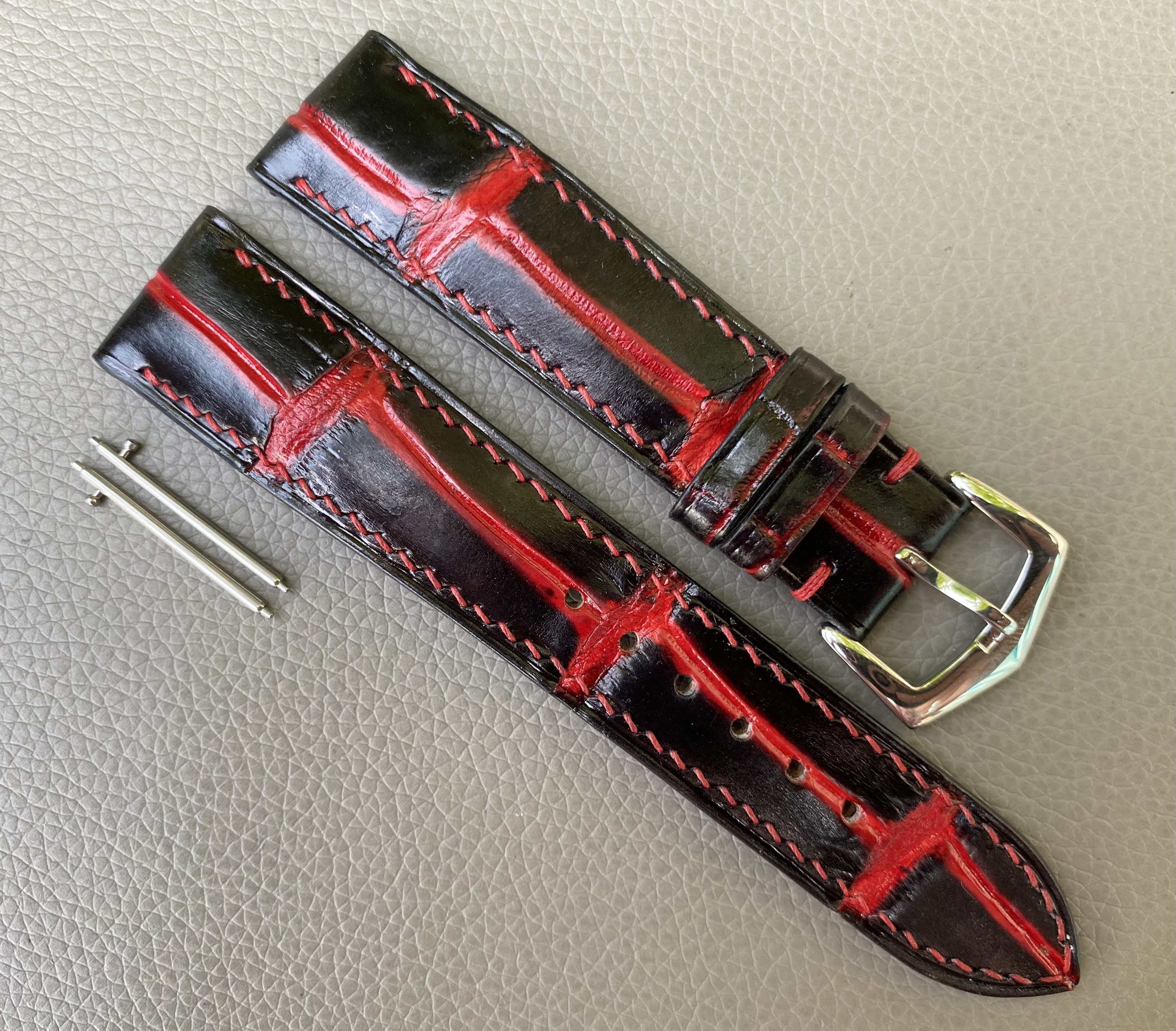 Black Red Genuine Alligator Crocodile Leather watch strap band
