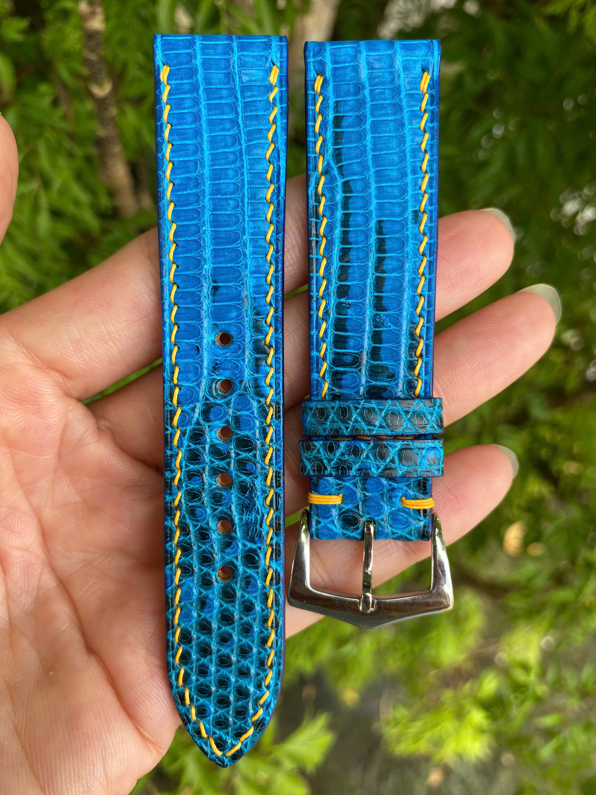 Blue Genuine Lizard Leather Watch Strap Band - Image 2
