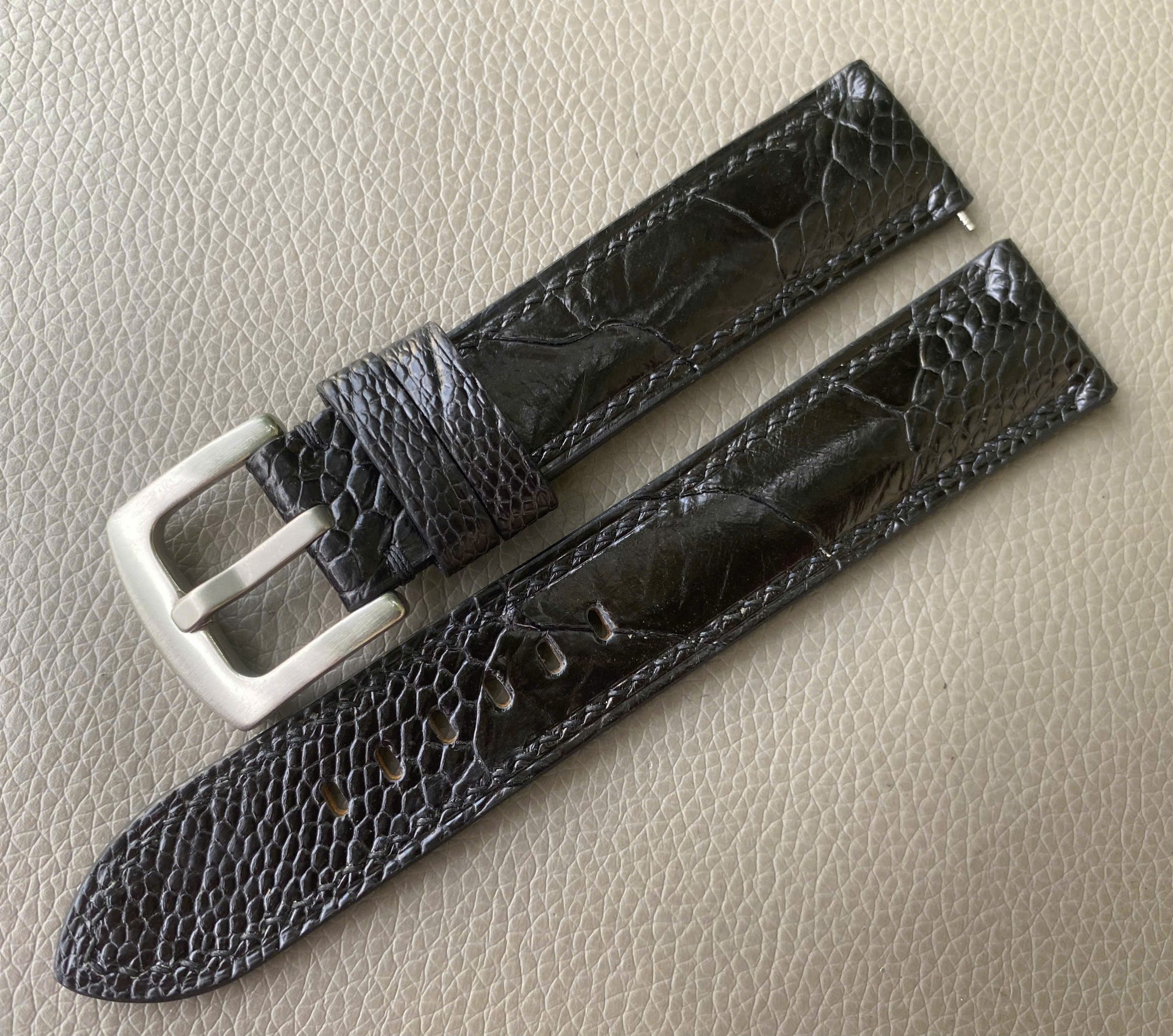 Black Genuine Ostrich Leg Leather Watch Strap Band - Image 2