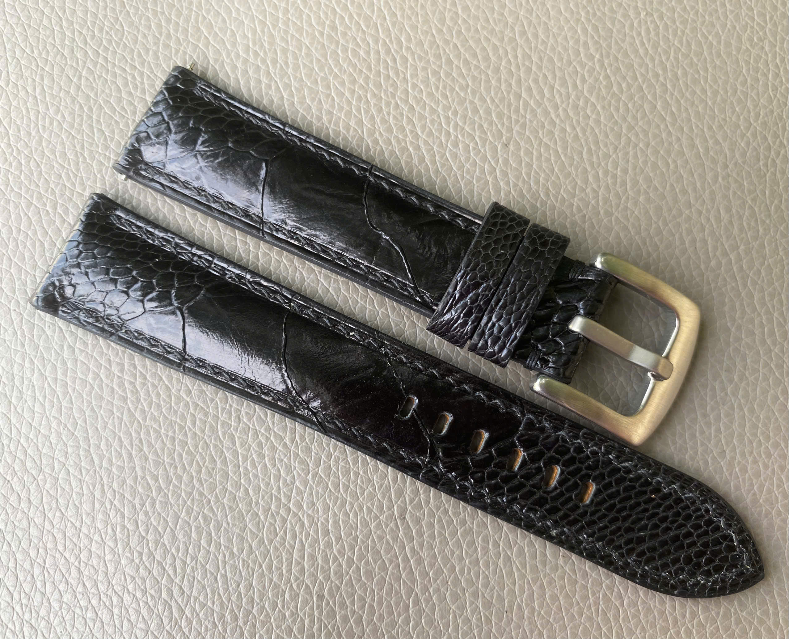 Black Genuine Ostrich Leg Leather Watch Strap Band