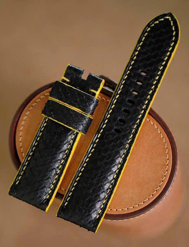 Black Genuine Python leather Watch Strap Band - Image 2