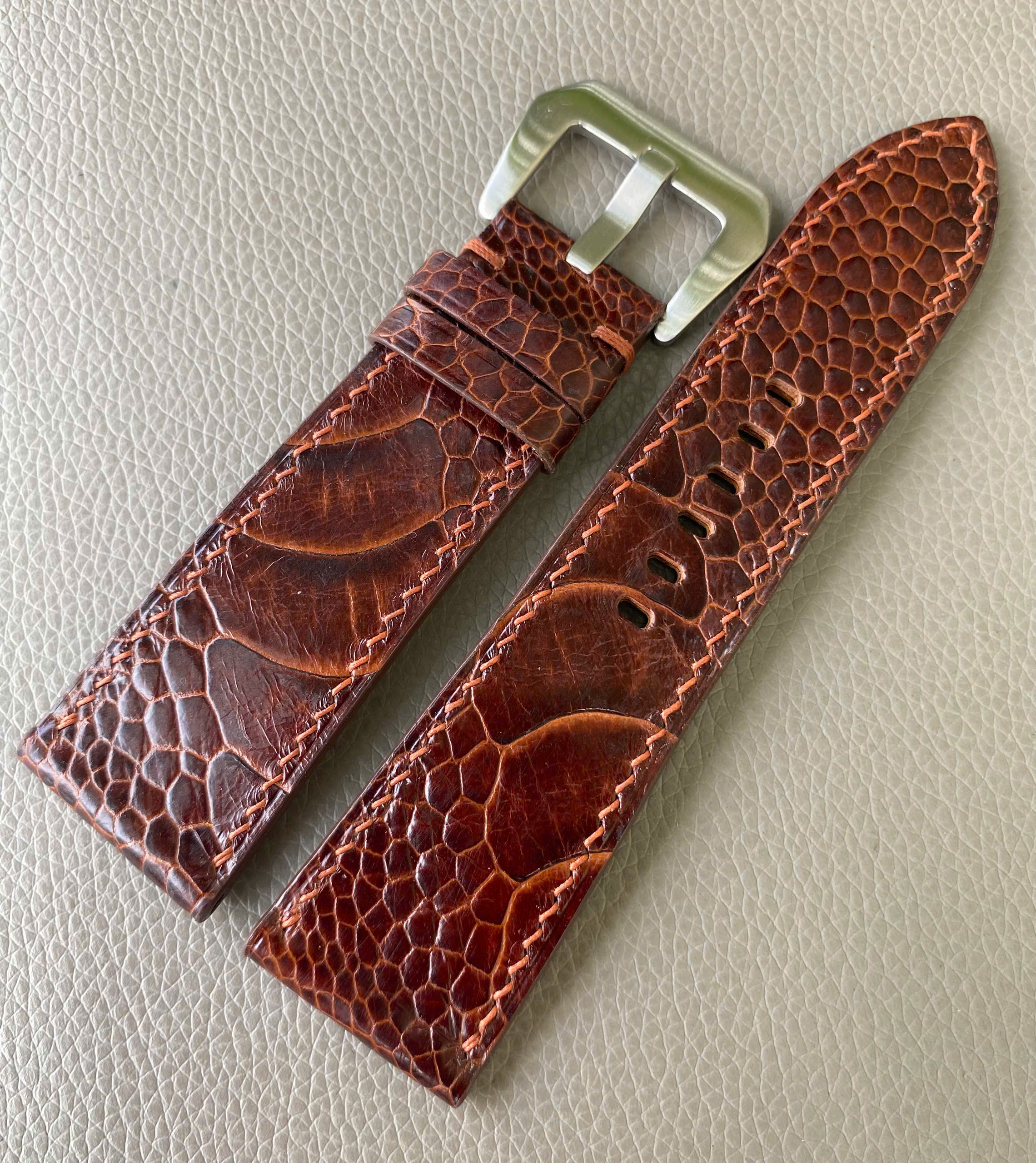 Brown Genuine Ostrich Leg Leather Watch Strap Band - Image 2
