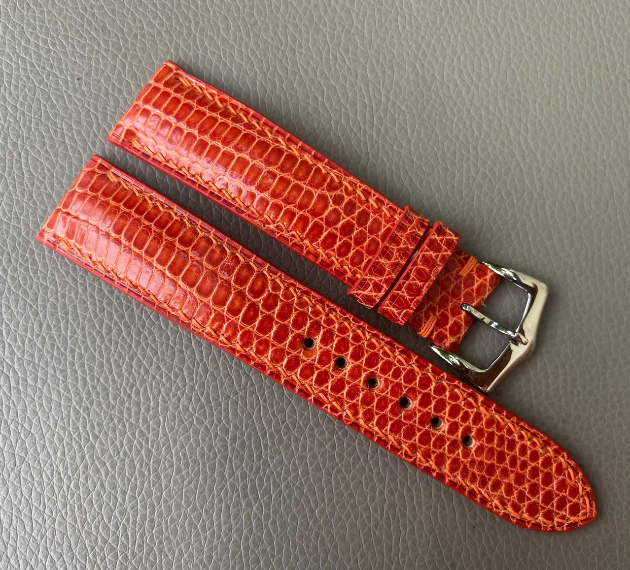 Orange Genuine Lizard Leather Watch Strap Band
