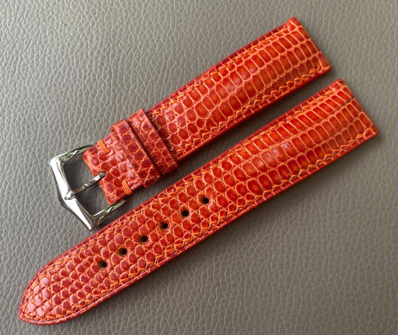 Orange Genuine Lizard Leather Watch Strap Band - Image 2