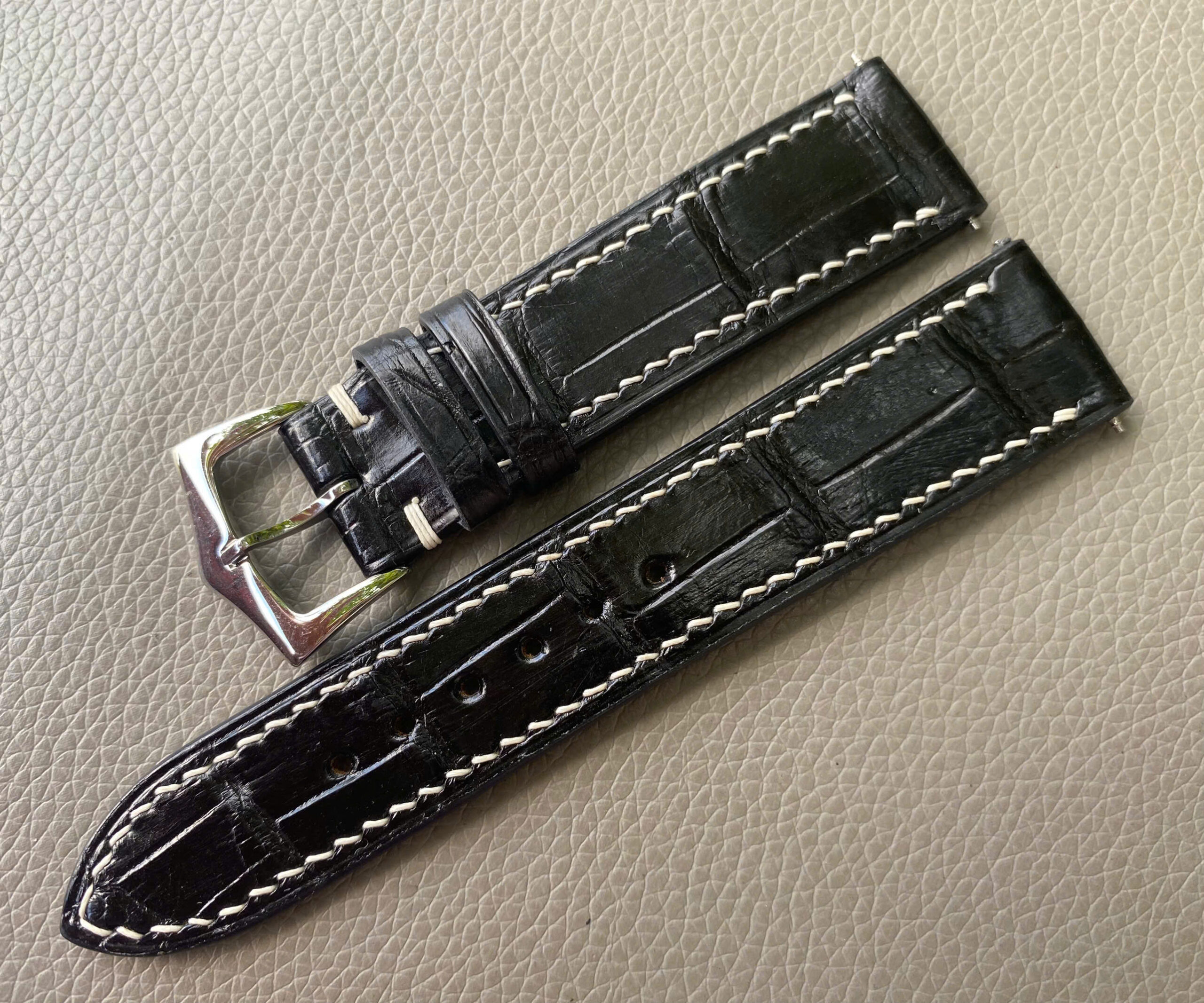 Black Genuine Crocodile Leather watch strap Band - Image 4