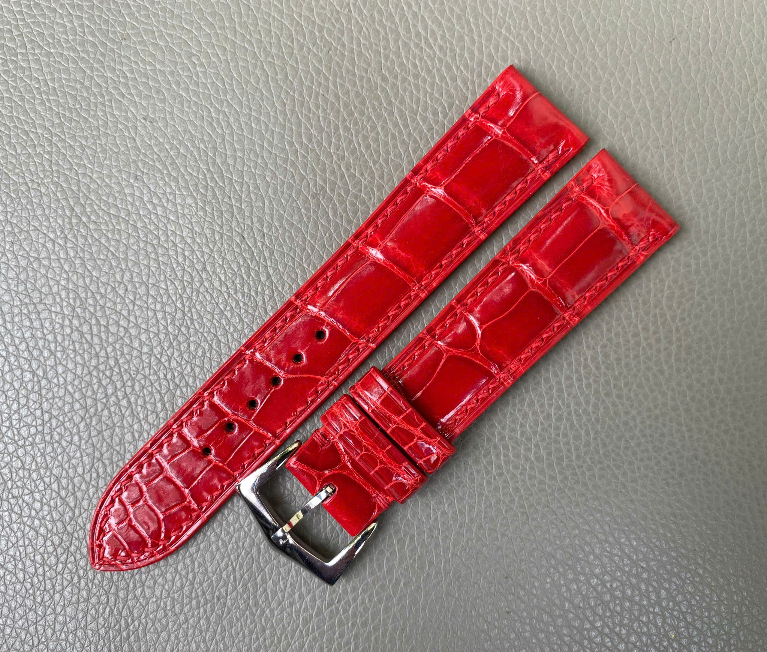 Shiny red Genuine Crocodile Allidator leather Watch Strap Band - Image 2
