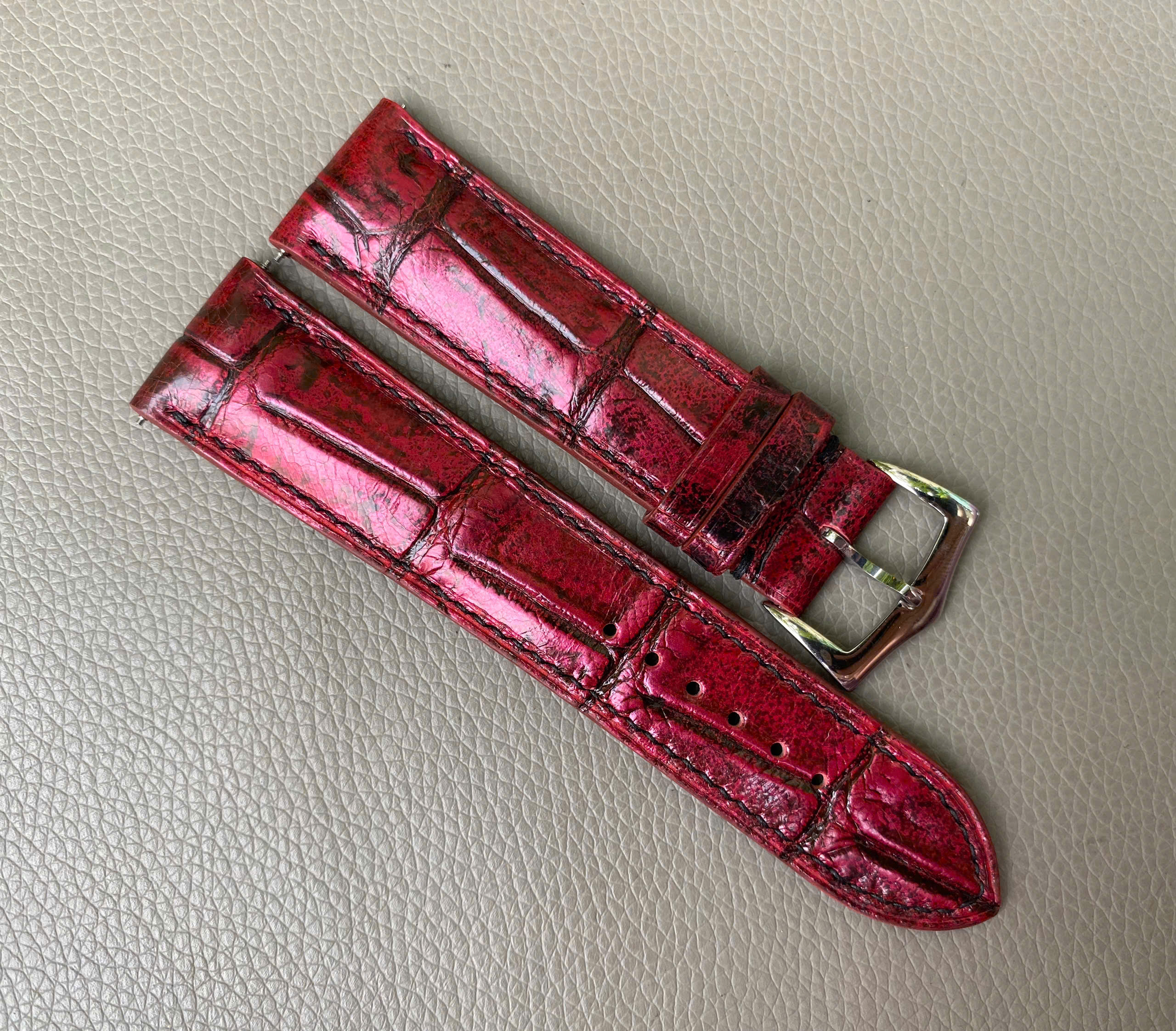 Pink Genuine Crocodile Allidator leather Watch Strap Band