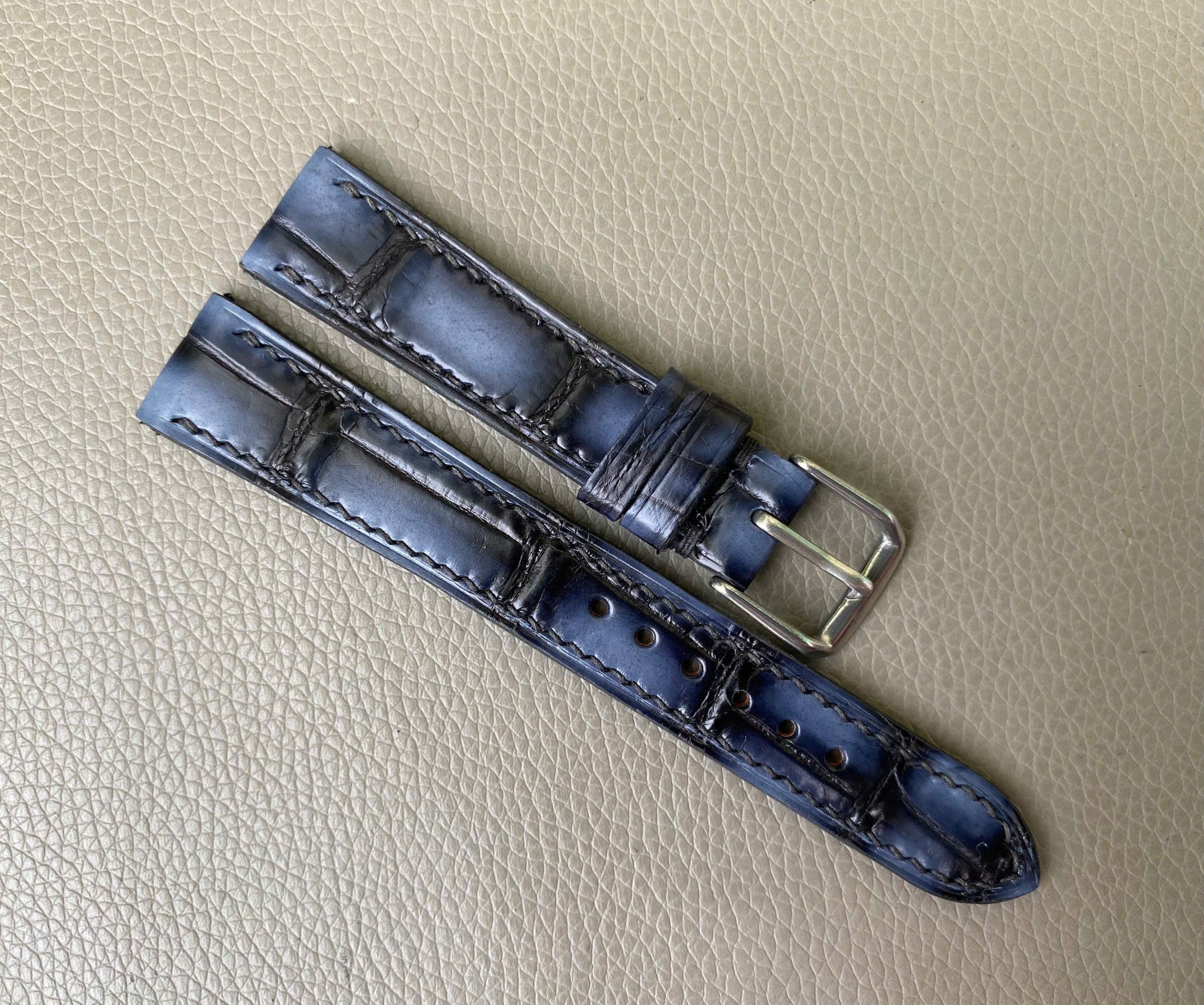 Black White Genuine Crocodile Allidator leather Watch Strap Band