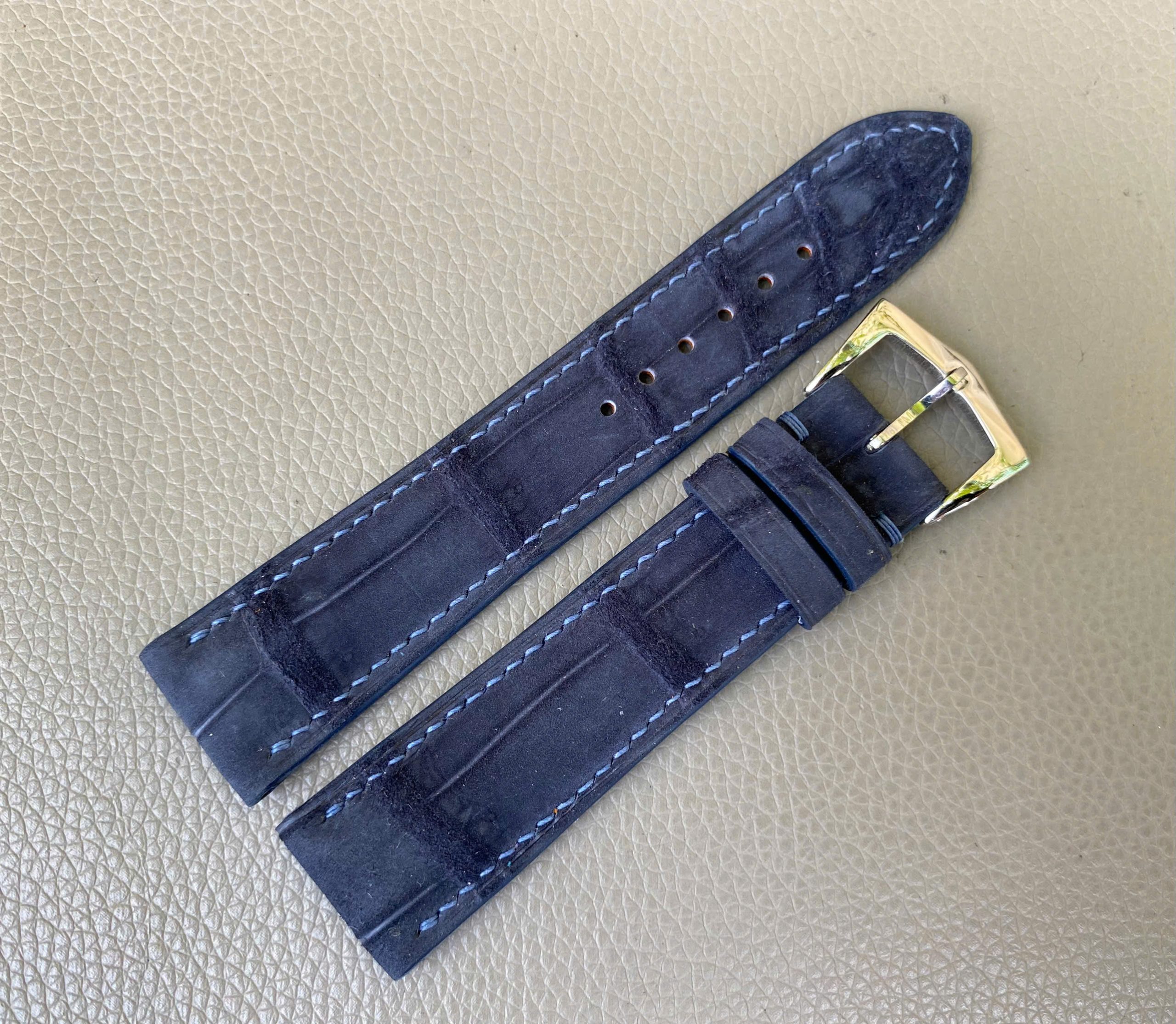 Blue Nubuck Genuine Crocodile Allidator leather Watch Strap Band - Image 2