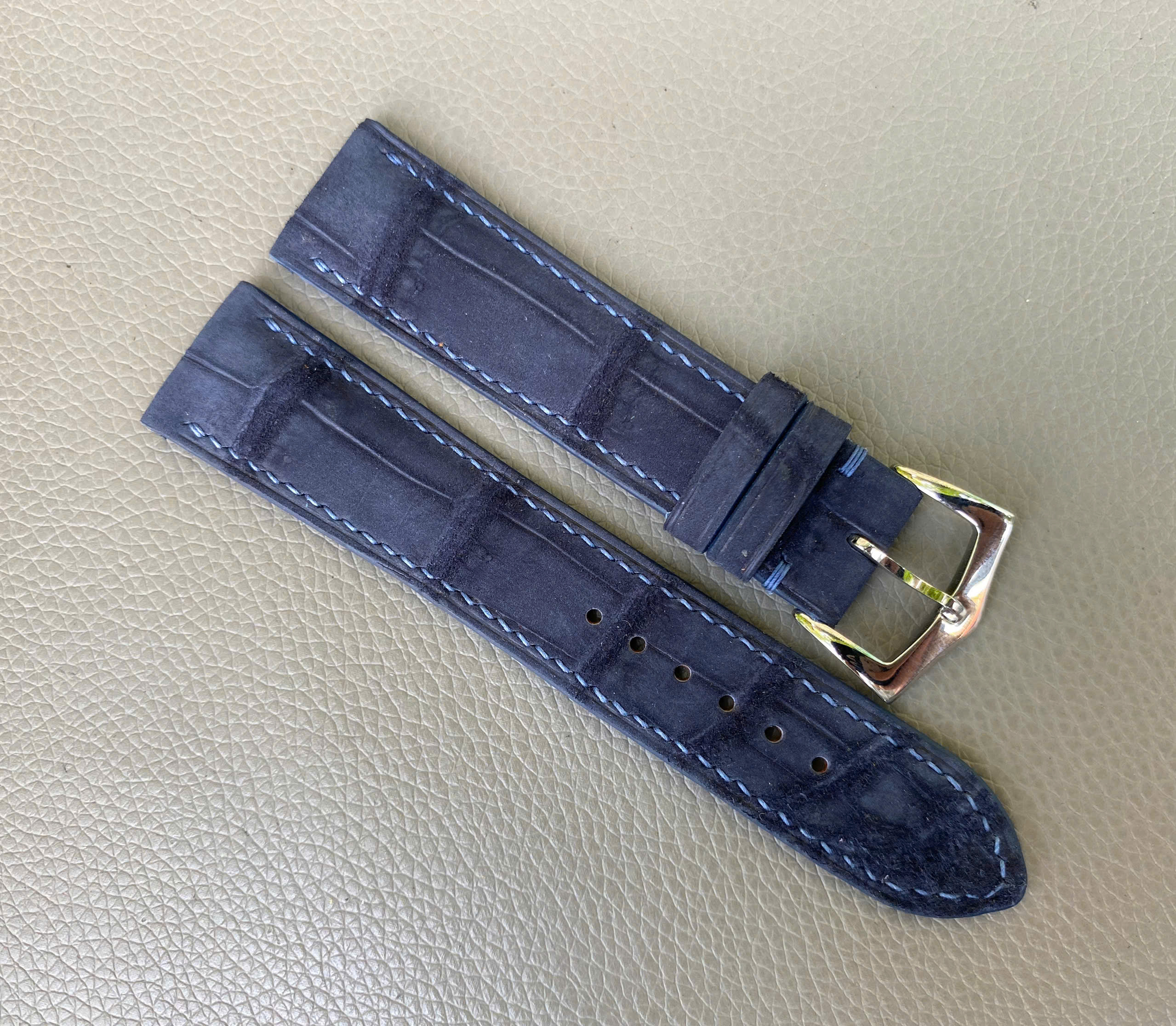 Blue Nubuck Genuine Crocodile Allidator leather Watch Strap Band