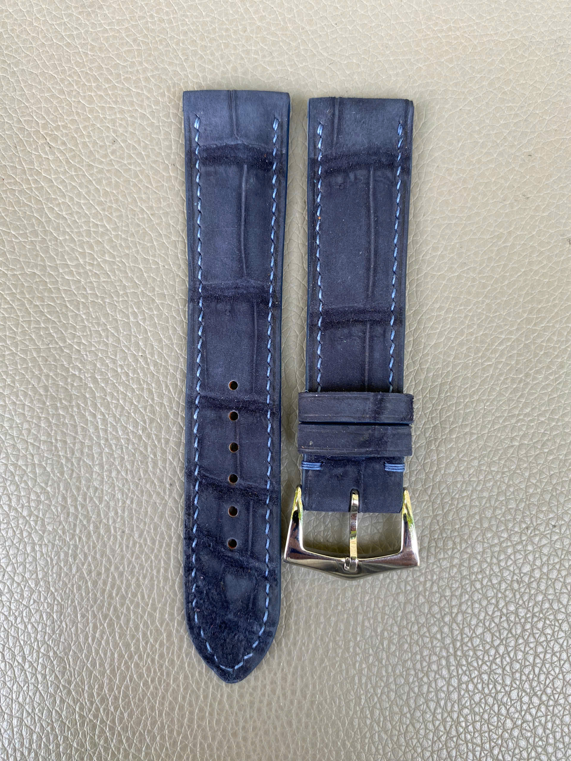 Blue Nubuck Genuine Crocodile Allidator leather Watch Strap Band - Image 3
