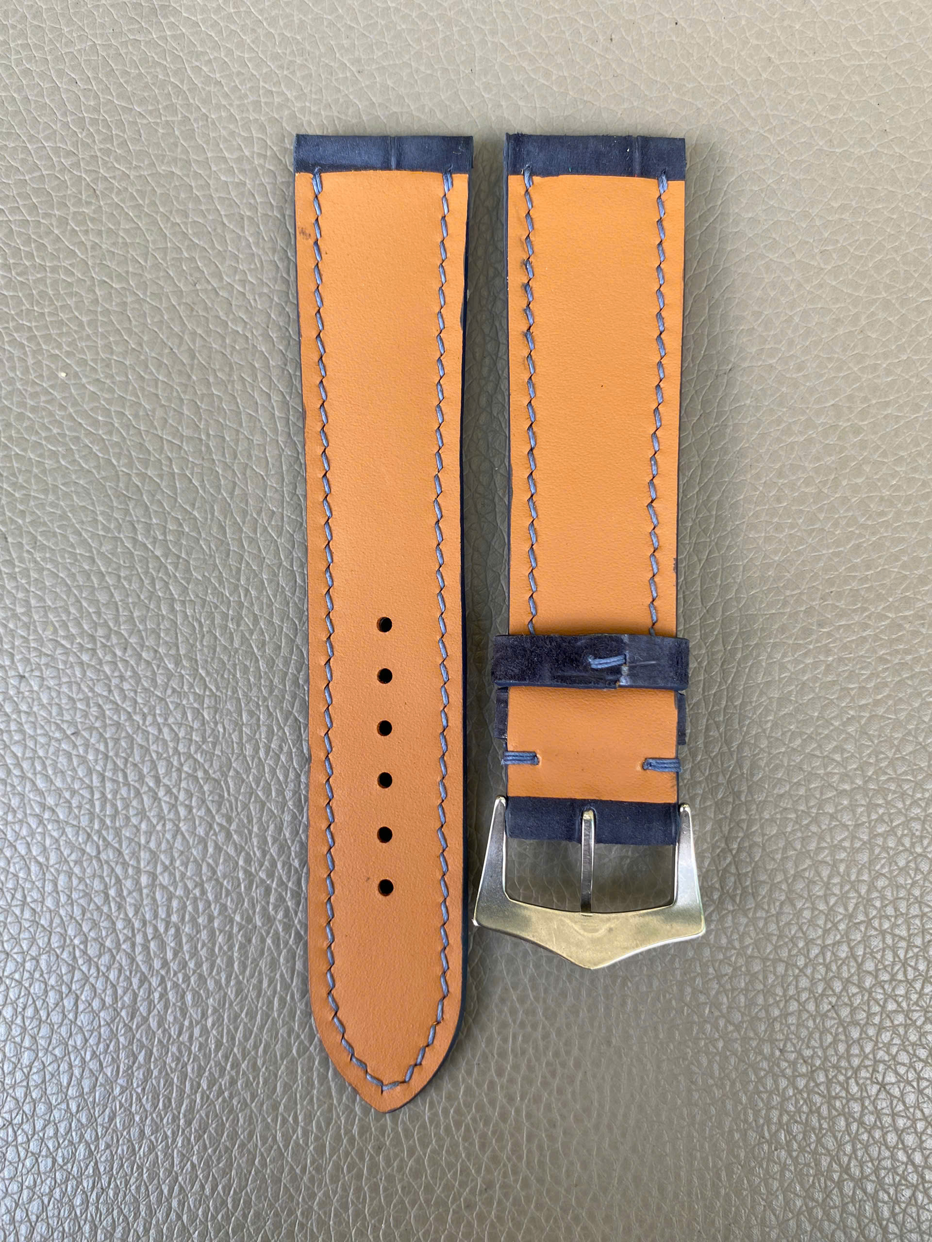Blue Nubuck Genuine Crocodile Allidator leather Watch Strap Band - Image 4