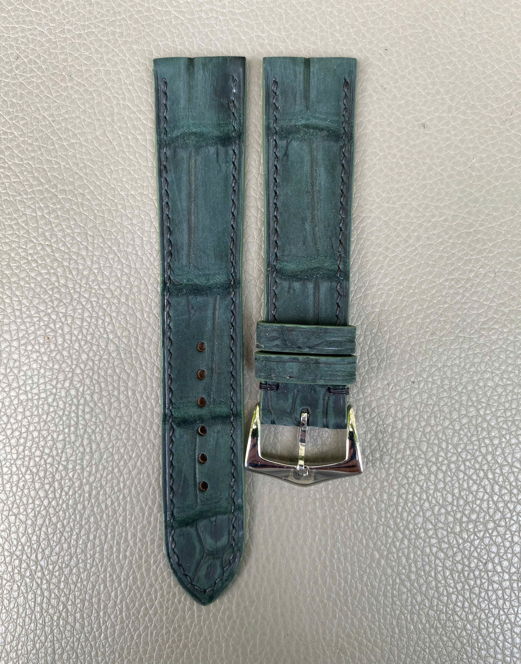 Green Nubuck Genuine Crocodile Allidator leather Watch Strap Band - Image 2