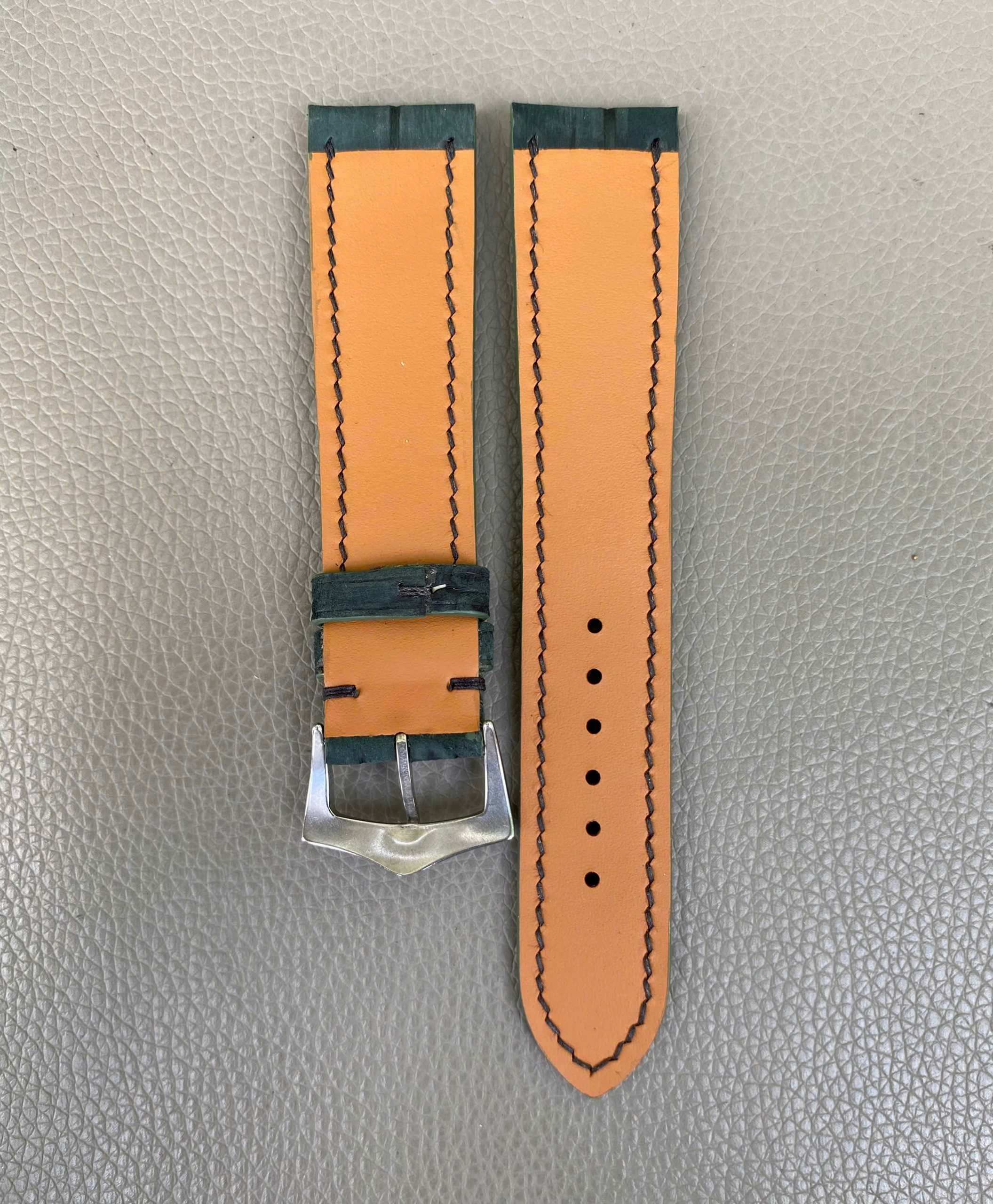 Green Nubuck Genuine Crocodile Allidator leather Watch Strap Band - Image 4