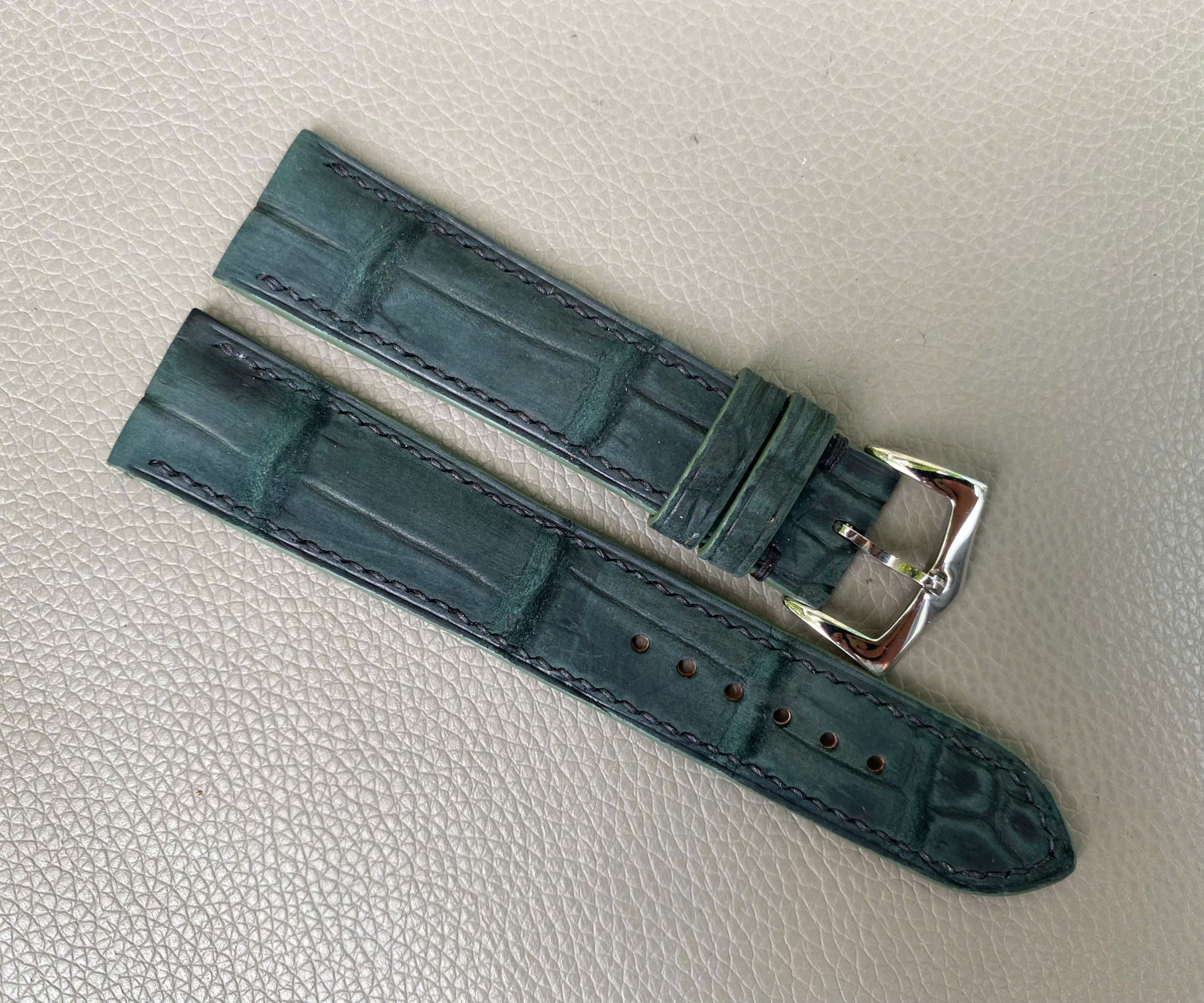 Green Nubuck Genuine Crocodile Allidator leather Watch Strap Band