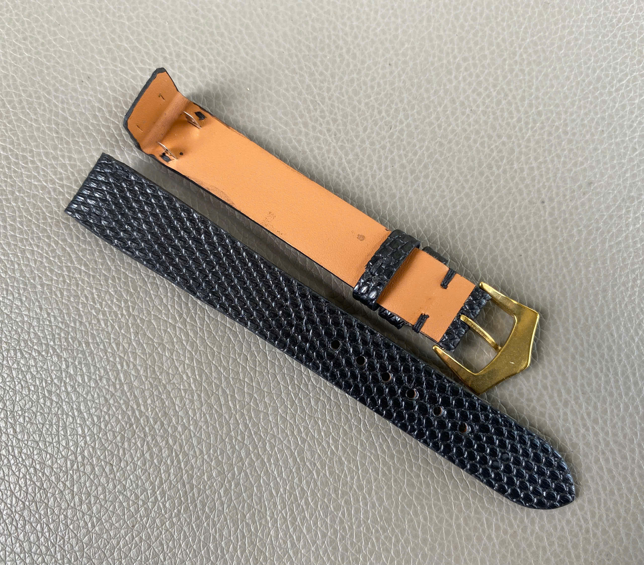Opend Ended Black Genuine Lizard Leather Watch Strap Band