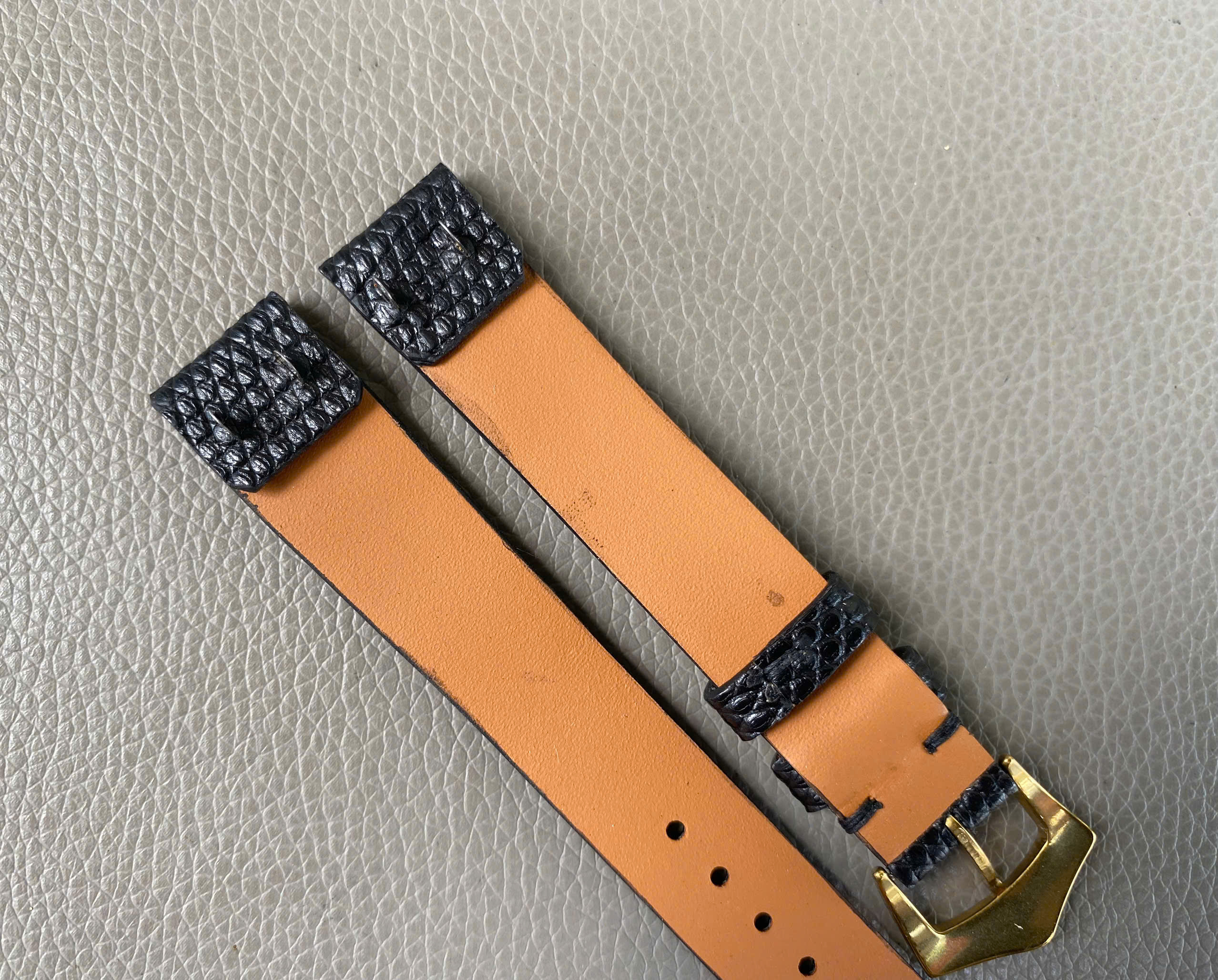 Opend Ended Black Genuine Lizard Leather Watch Strap Band - Image 2