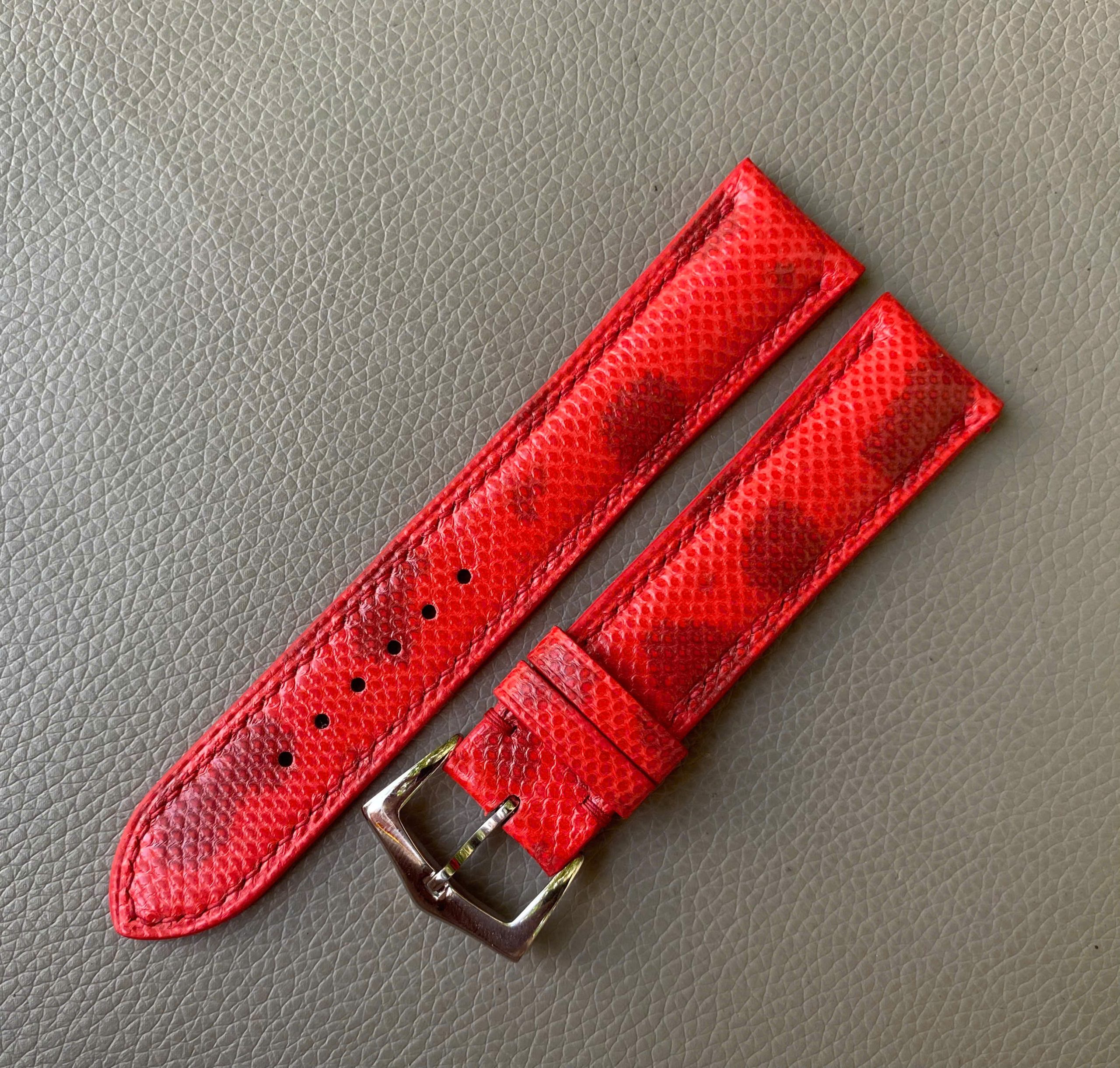 Genuine Karung Snake Leather Watch Strap Band-Red - Image 2