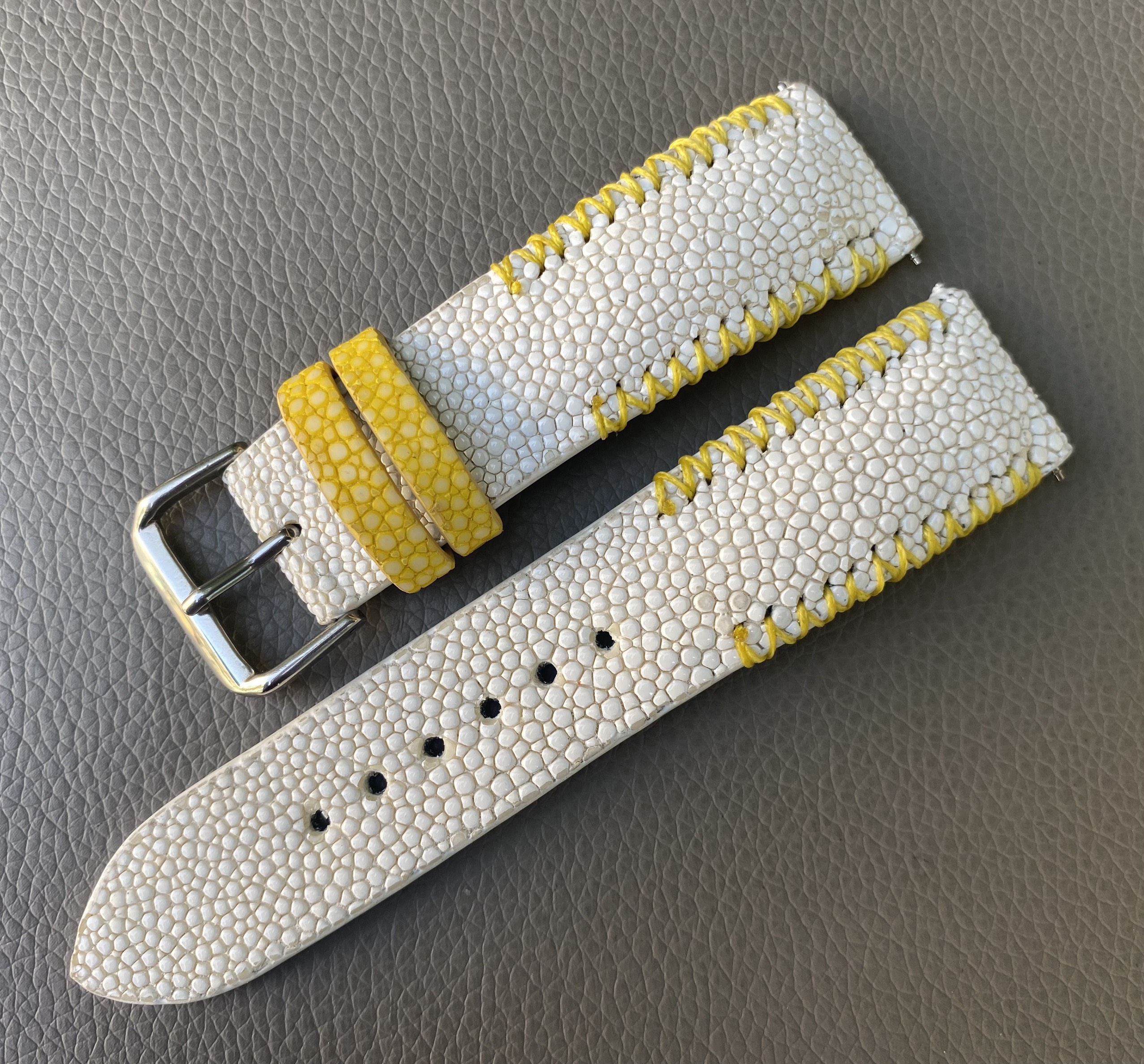 White Genuine stingray leather Watch Strap Band - Image 2