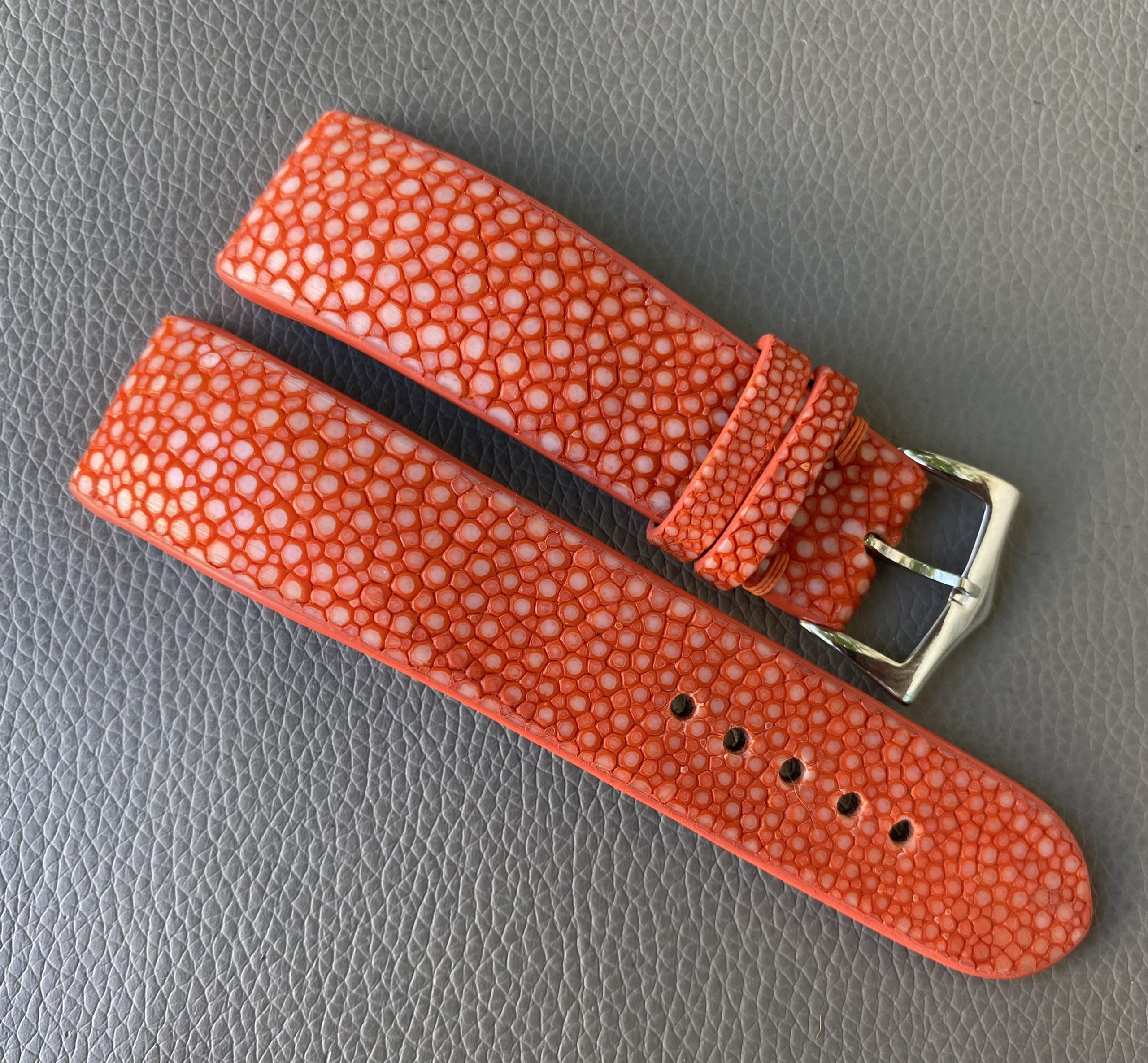 Orange Genuine stingray leather Watch Strap Band