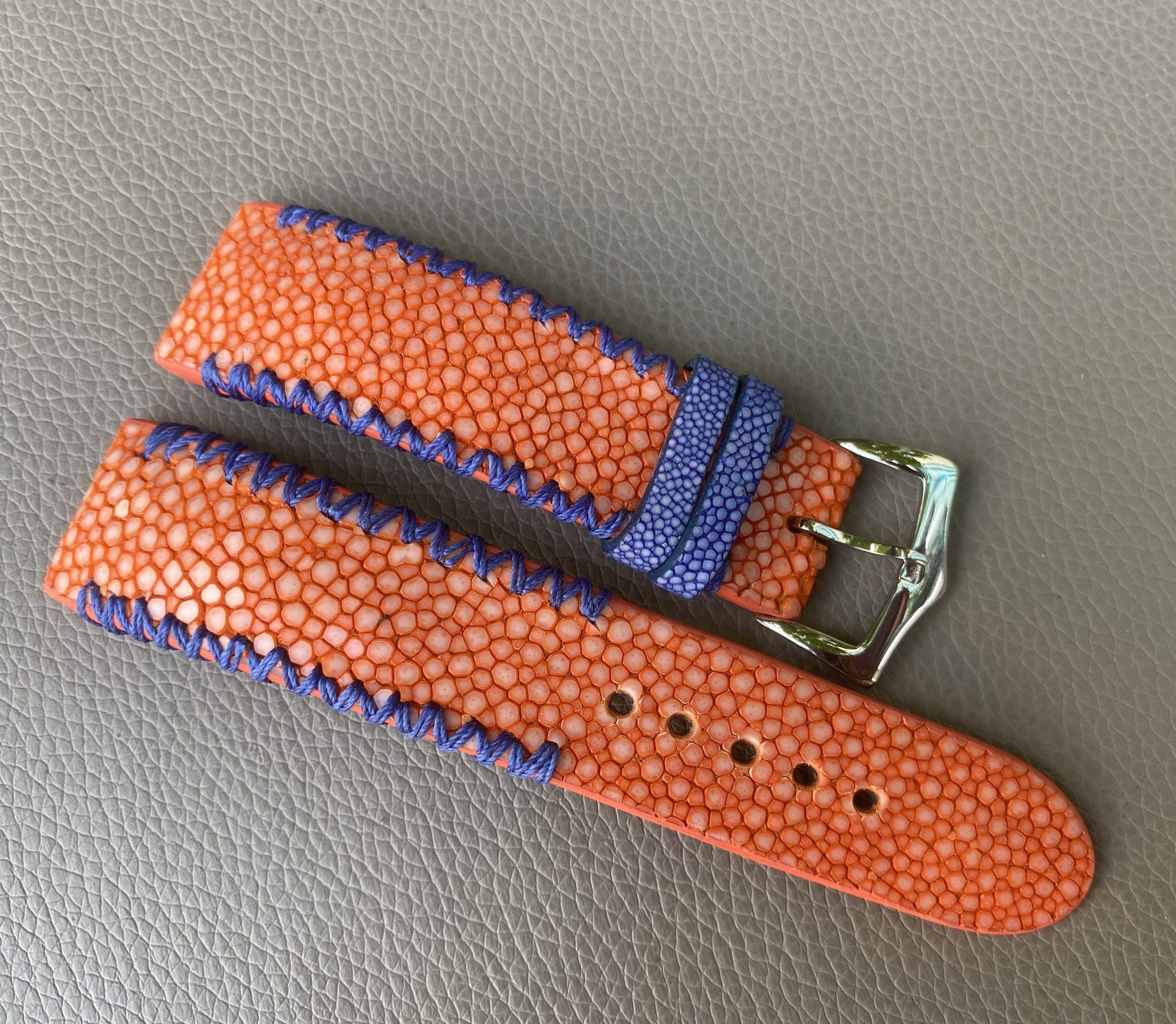 Orange Genuine stingray leather Watch Strap Band