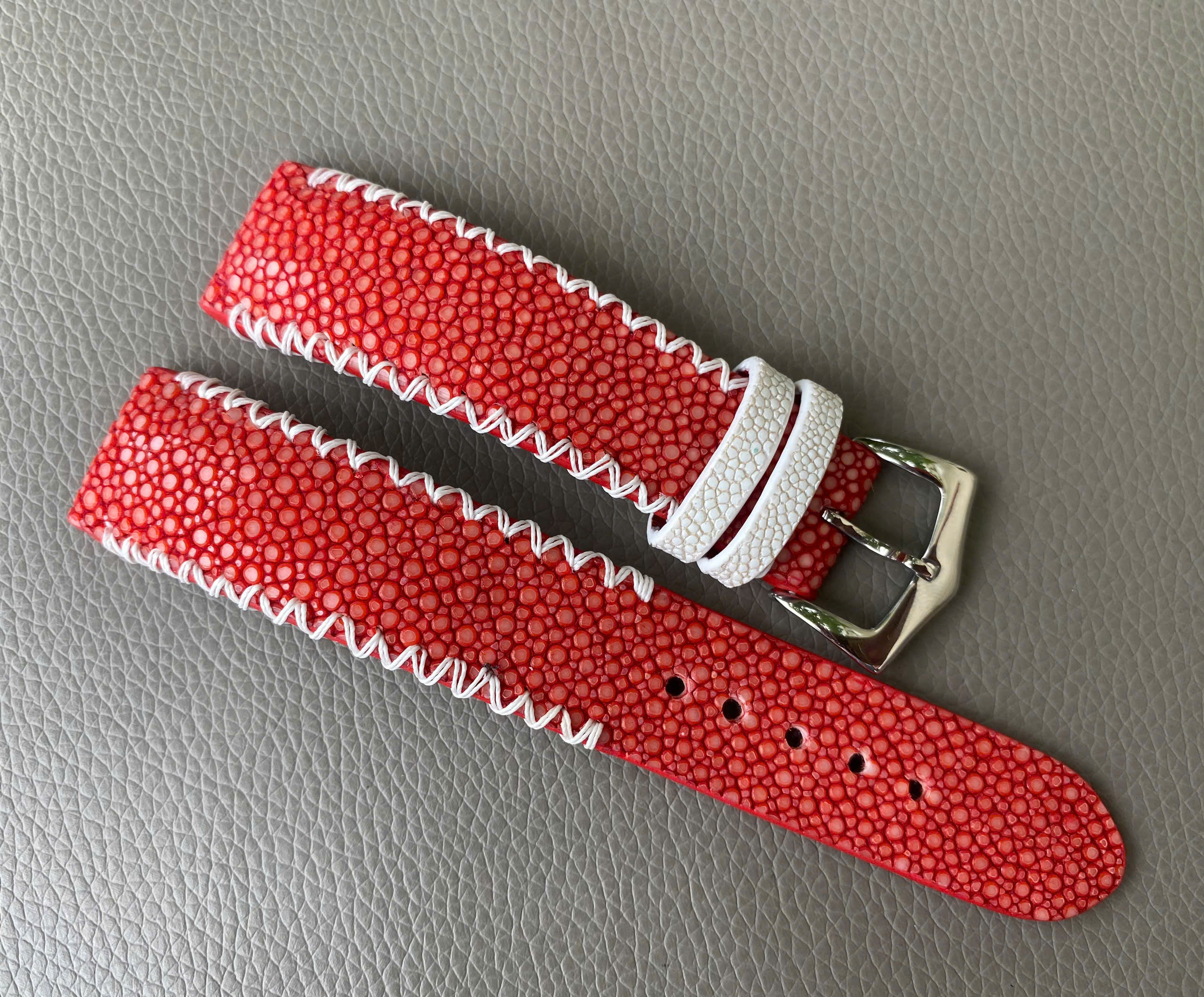 Red Genuine stingray leather Watch Strap Band - Image 2