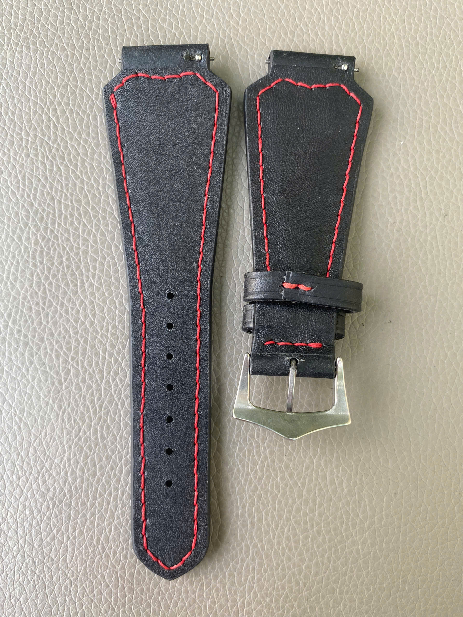 Genuine Cow leather Watch Strap Band-Black - Image 3