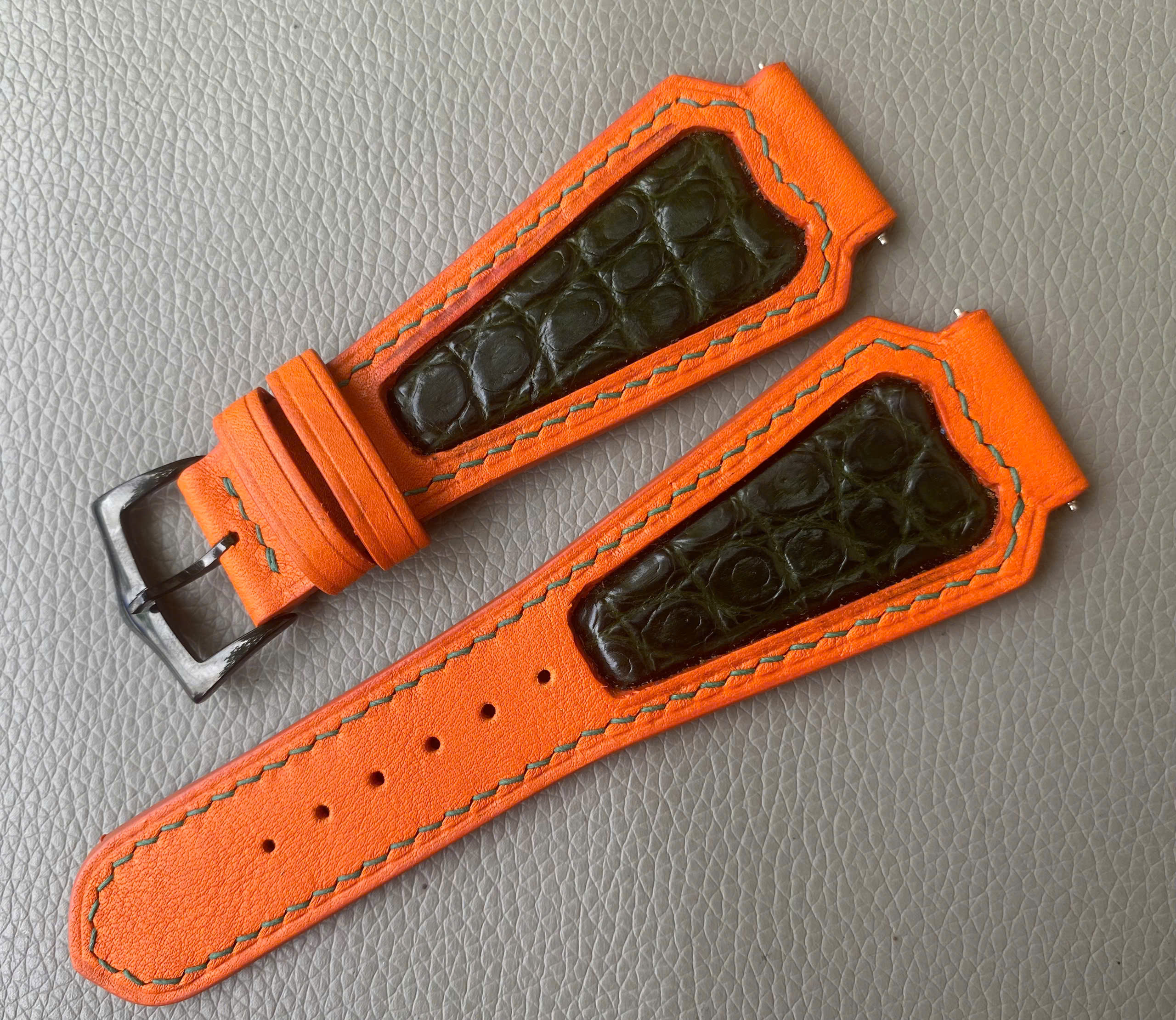 Genuine Cow leather Watch Strap Band-Orange - Image 2