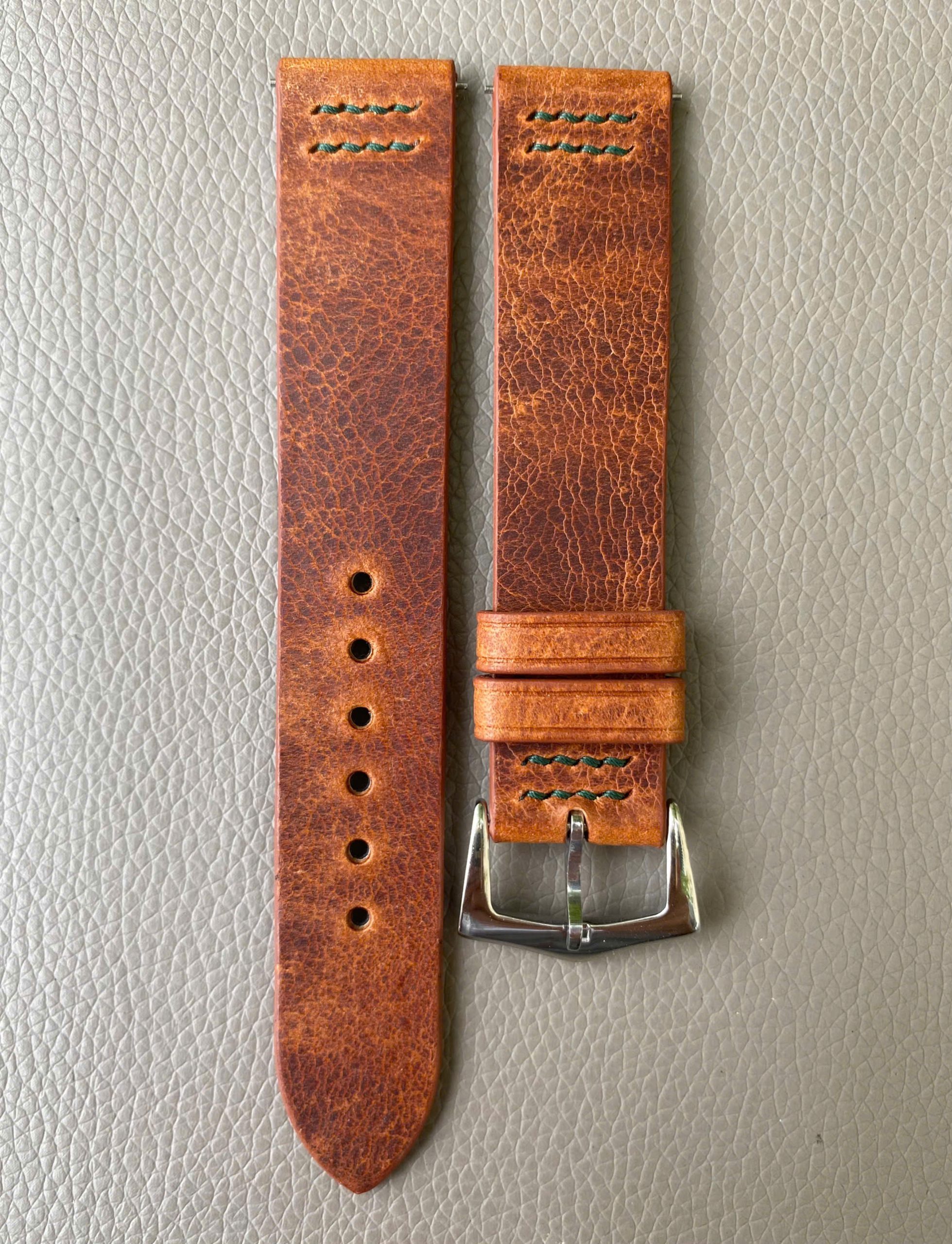 Badalassi Wax Leather Watch Strap - Cognac - Image 3