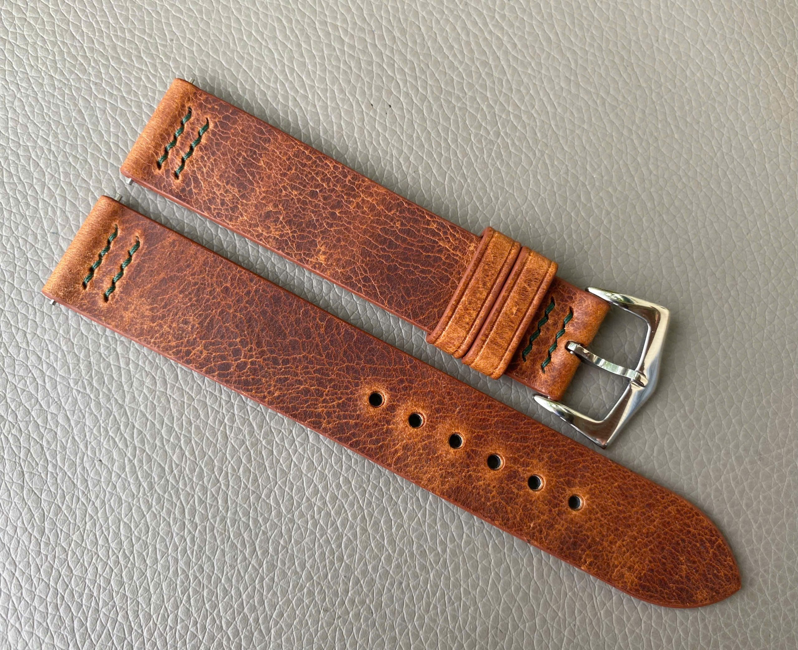 Badalassi Wax Leather Watch Strap - Cognac - Image 2