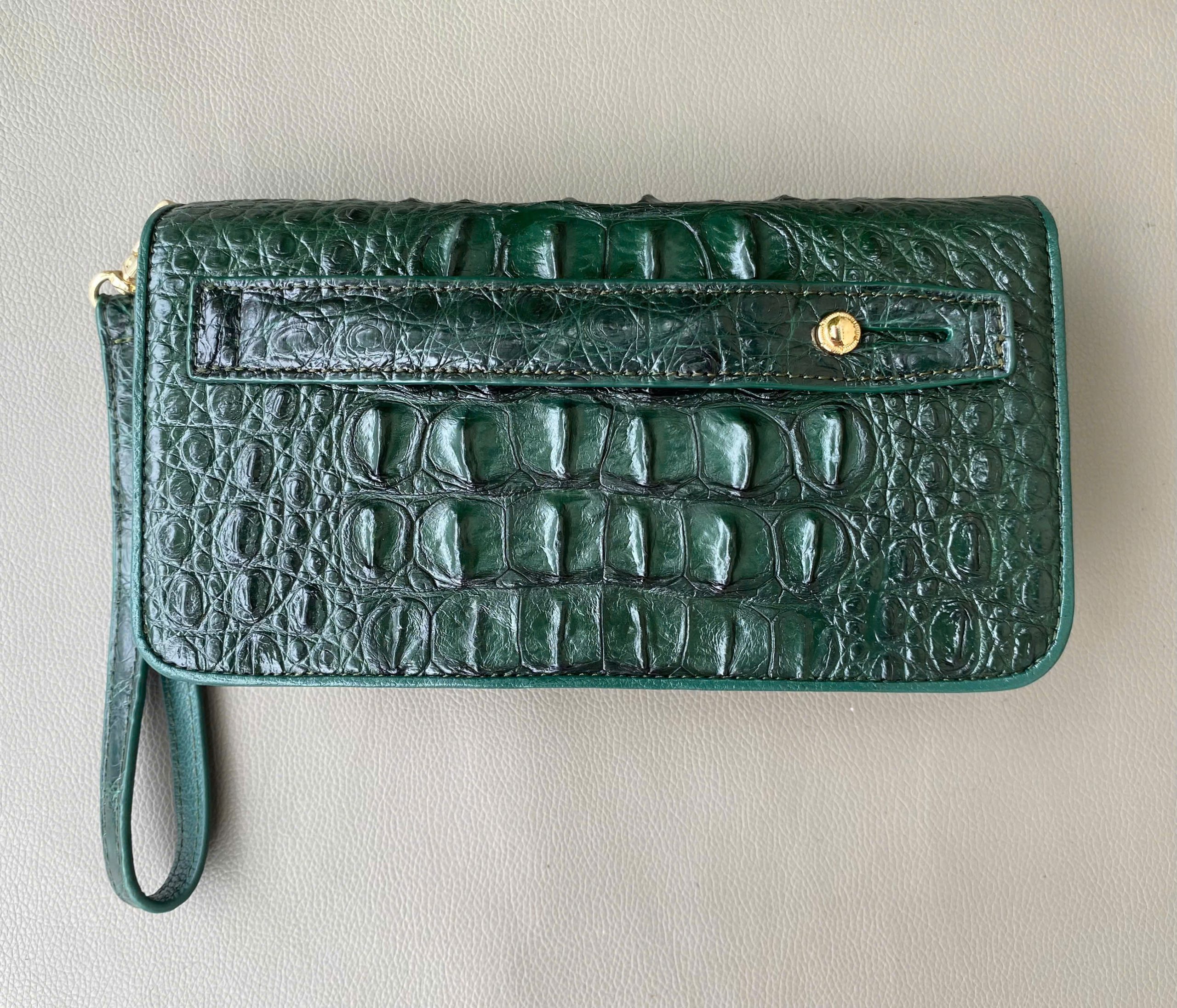 Genuine Crocodile Leather Long Wallet Clutch Wallet- Green - Image 2