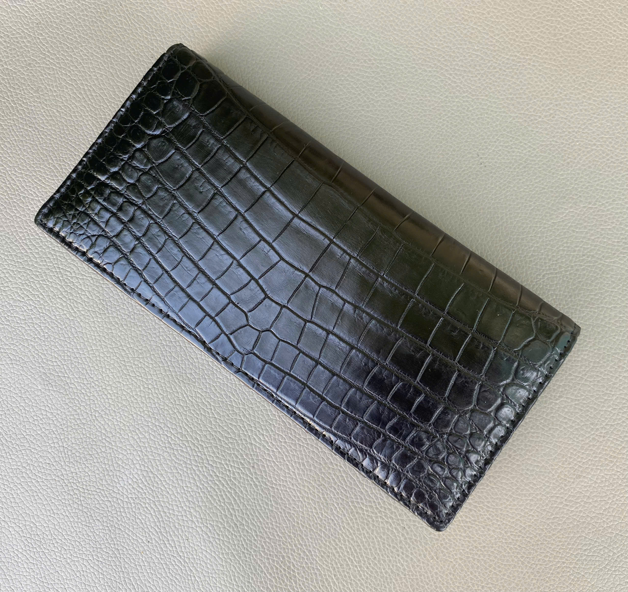 Genuine Crocodile Leather Long Wallet Clutch Wallet- Black