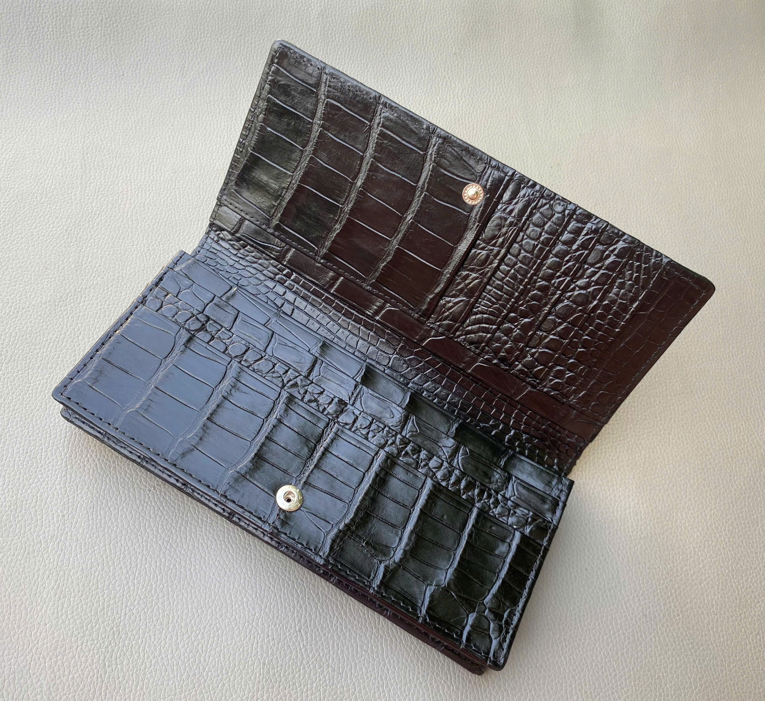 Genuine Crocodile Leather Long Wallet Clutch Wallet- Black - Image 3