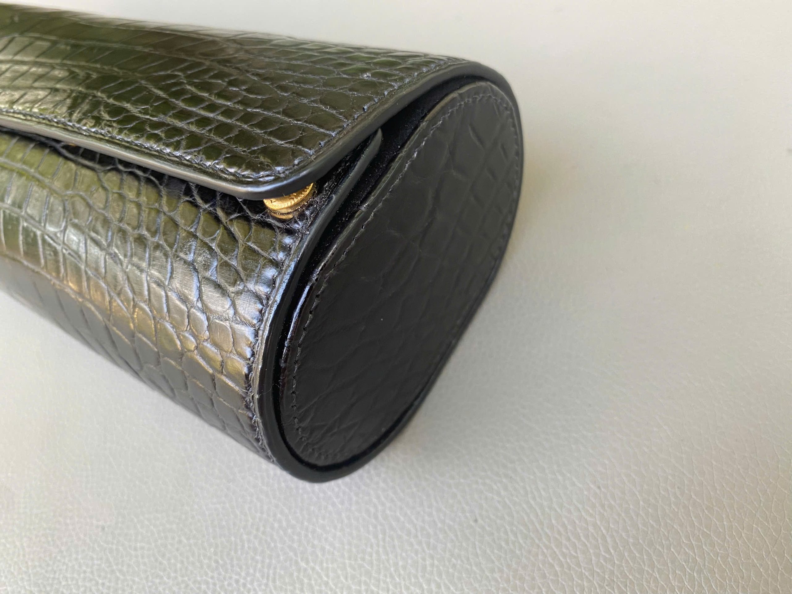 Genuine Crocodile Leather Watch Roll (4 Slots - Black) - Image 3