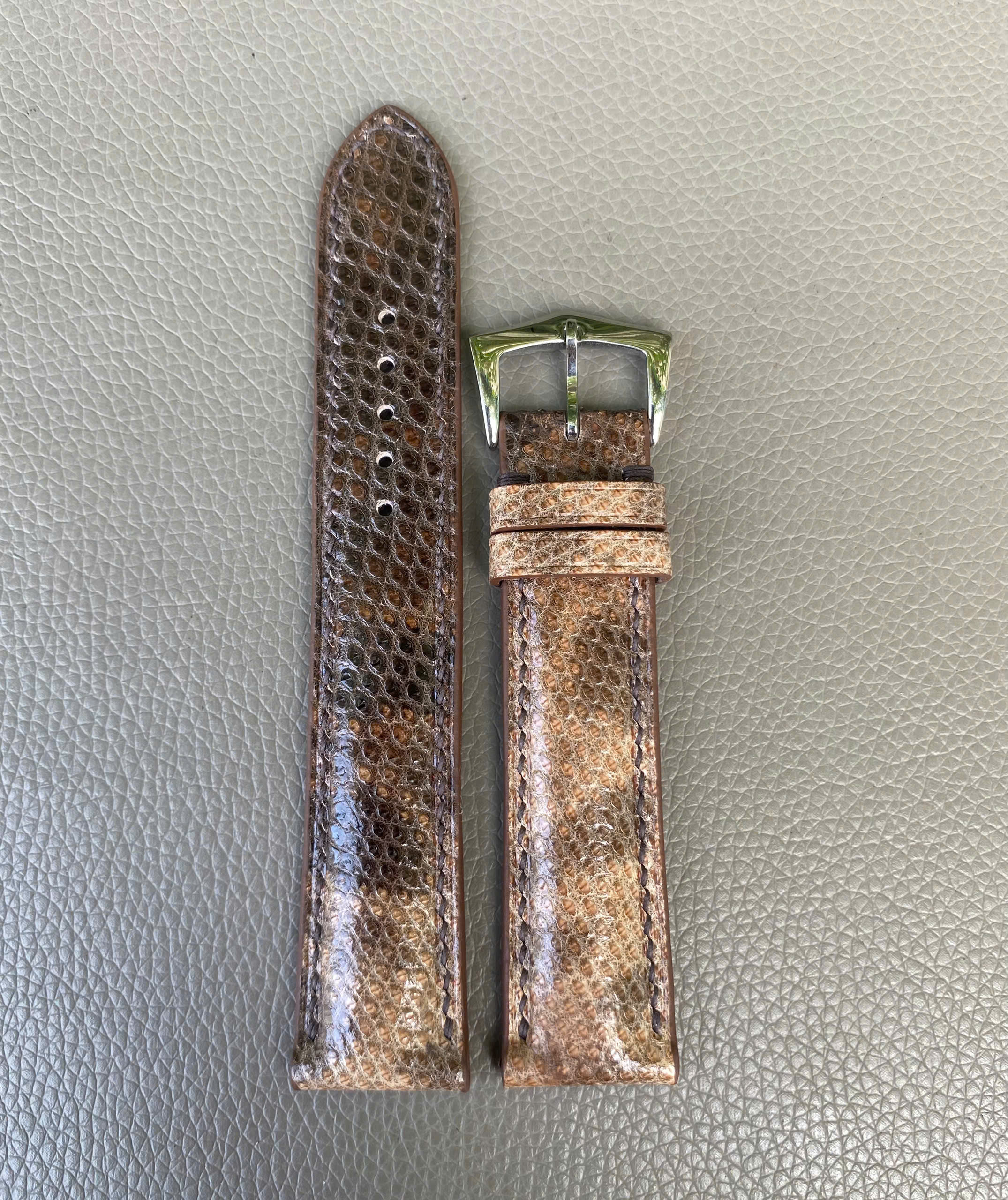 Genuine Karung Snake Leather Watch Strap Band-Brown - Image 2