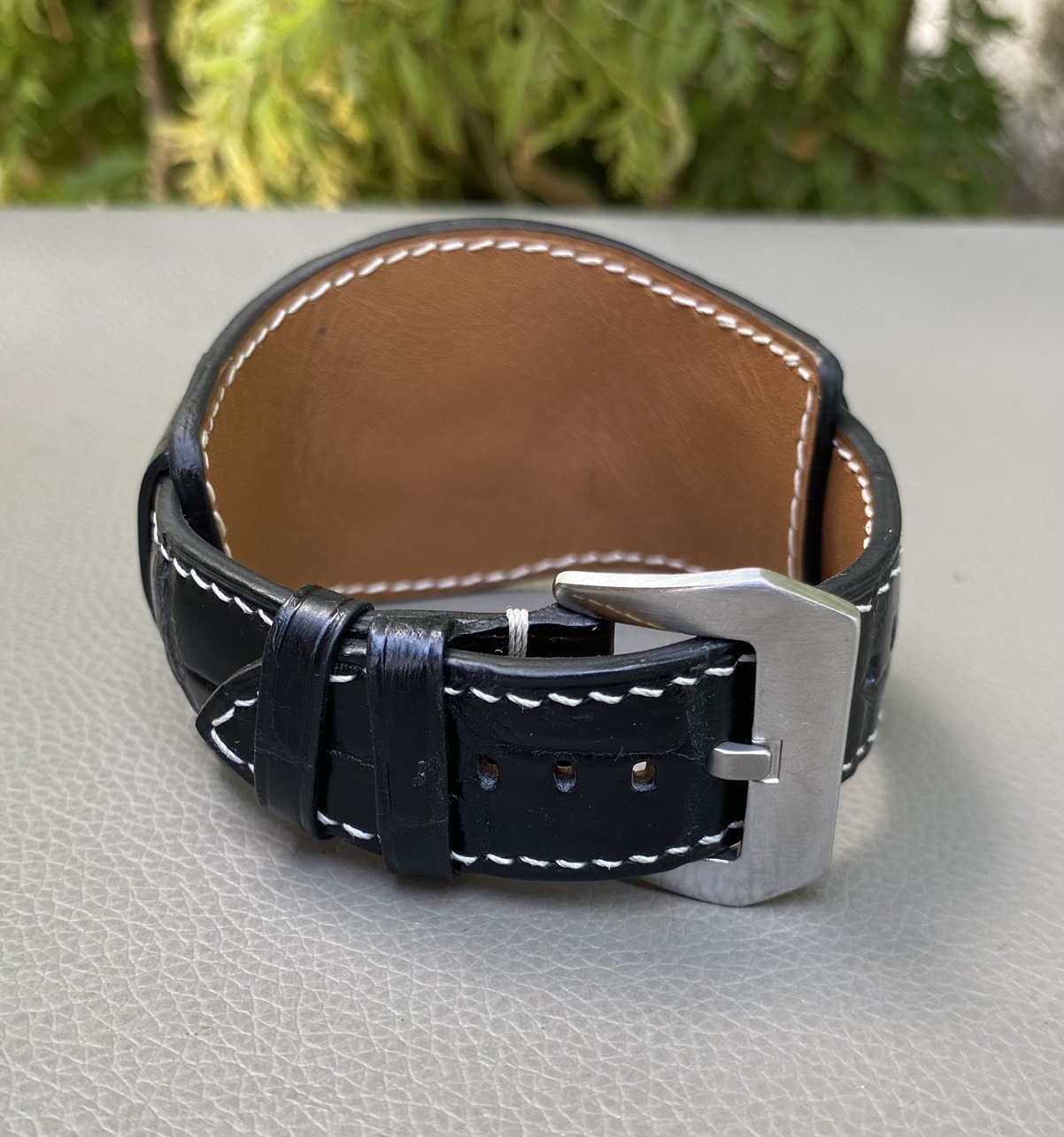 Black Genuine Crocodile Leather Watch BundStrap - Image 2
