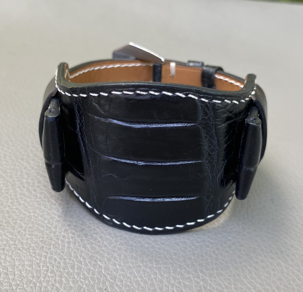 Black Genuine Crocodile Leather Watch BundStrap - Image 3