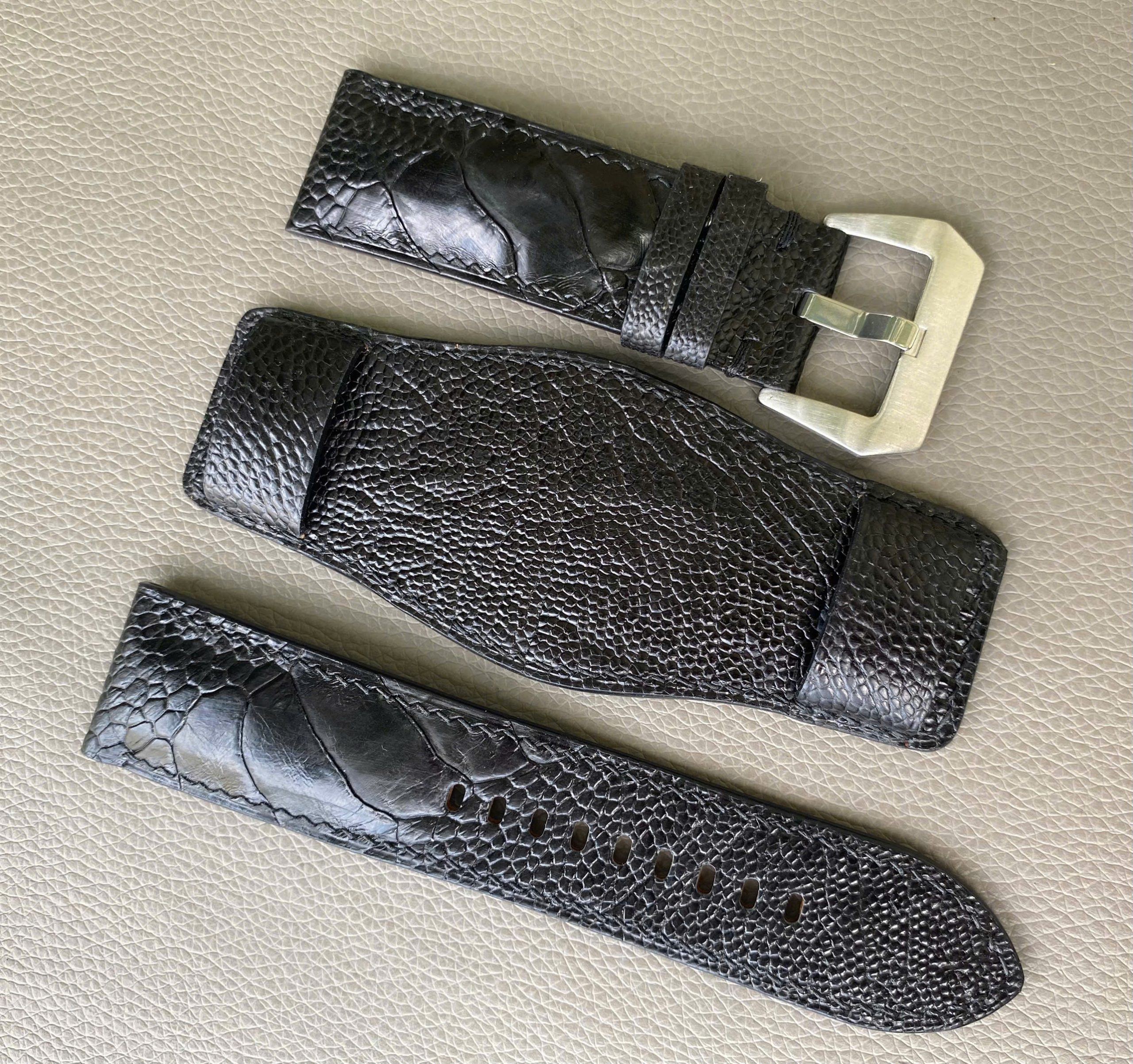 Black Genuine Ostrich Leg Leather Watch BundStrap - Image 2