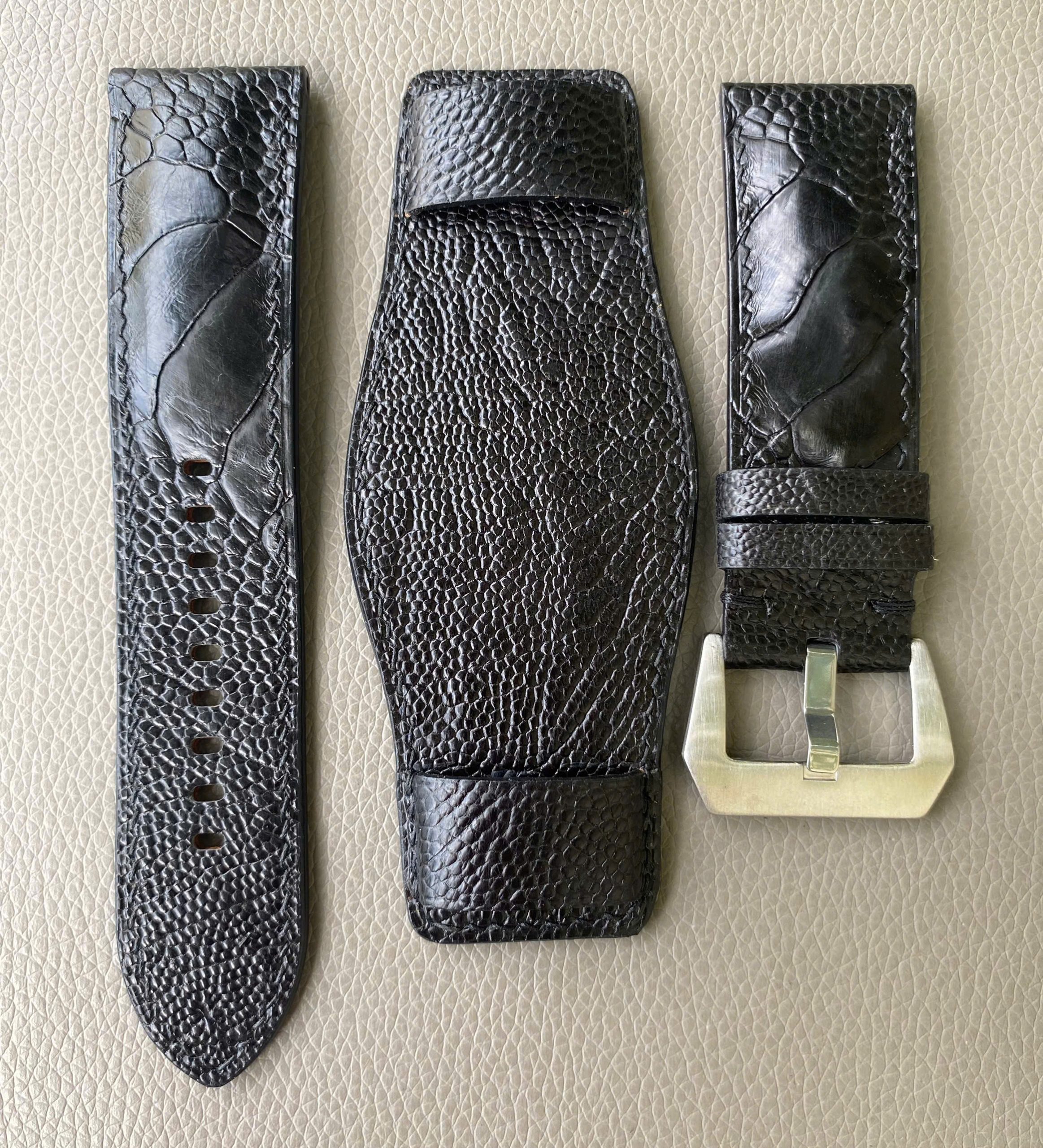 Black Genuine Ostrich Leg Leather Watch BundStrap