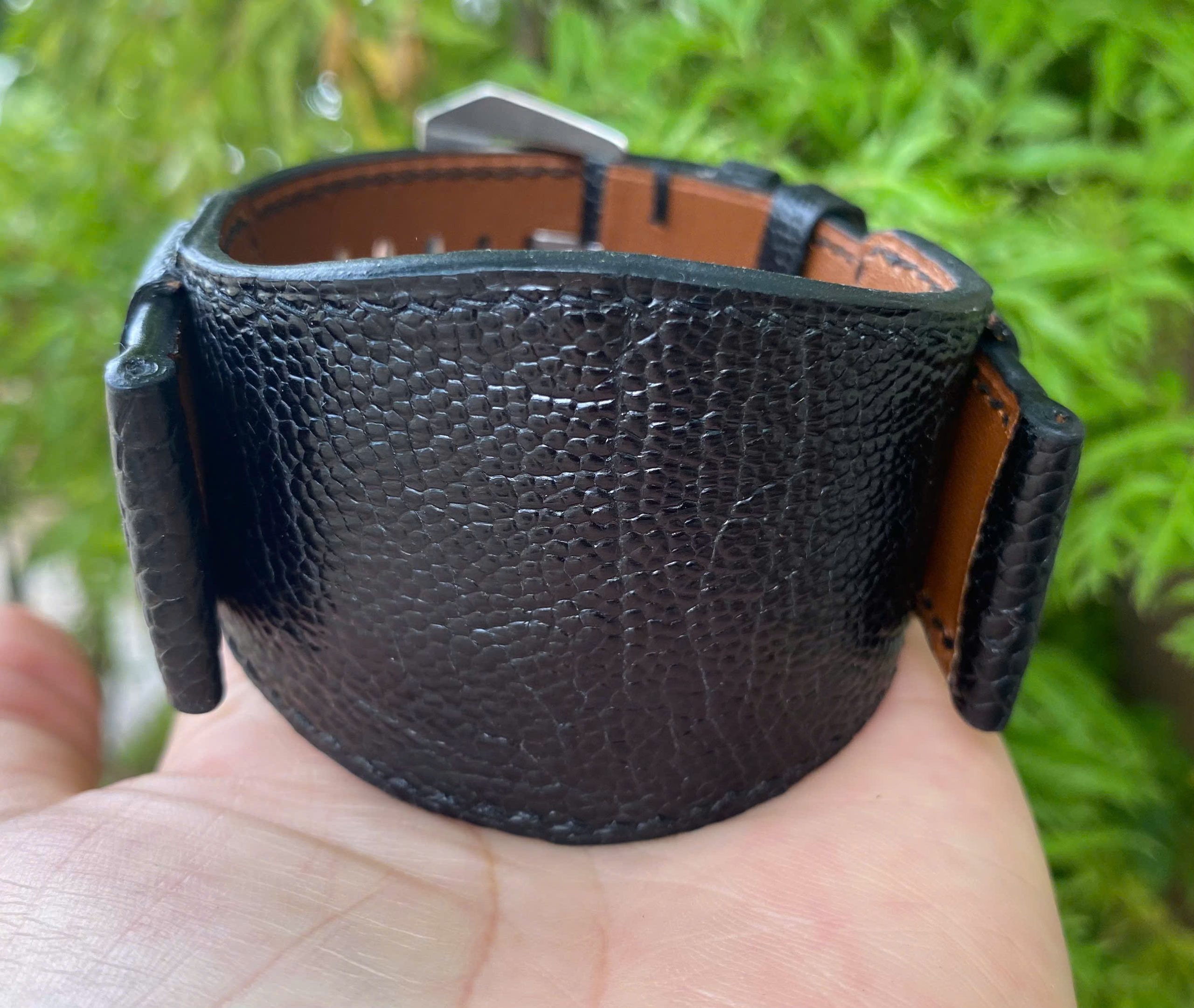 Black Genuine Ostrich Leg Leather Watch BundStrap - Image 3